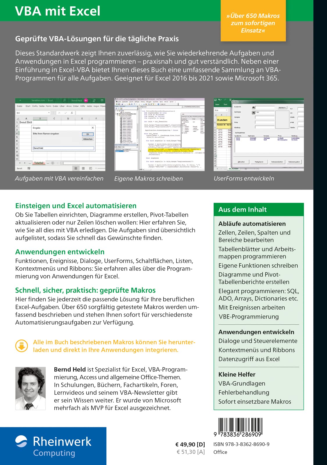 VBA mit Excel: Das umfassende Handbuch für Einsteiger und fortgeschrittene Anwender. Aktuell zu Excel 2021 und Microsoft 365