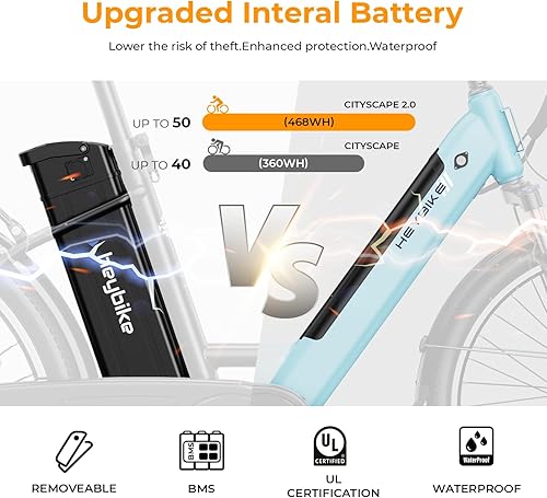 Miniatura 10 de Heybike Cityscape - Bicicleta eléctrica de 350 W bicicleta eléctrica City Cruiser de hasta 40 millas batería extraíble Shimano de 7 velocidades y