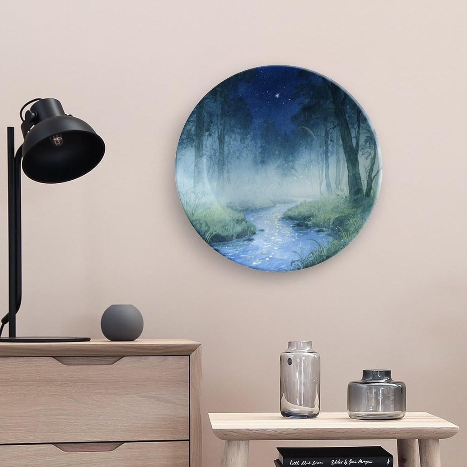 Bone China Decorative Plates Forest Creek Ceramic Decorative Plate Wall Decor with Display Stand Ceramic Ornaments for Wall Hanging Decoration