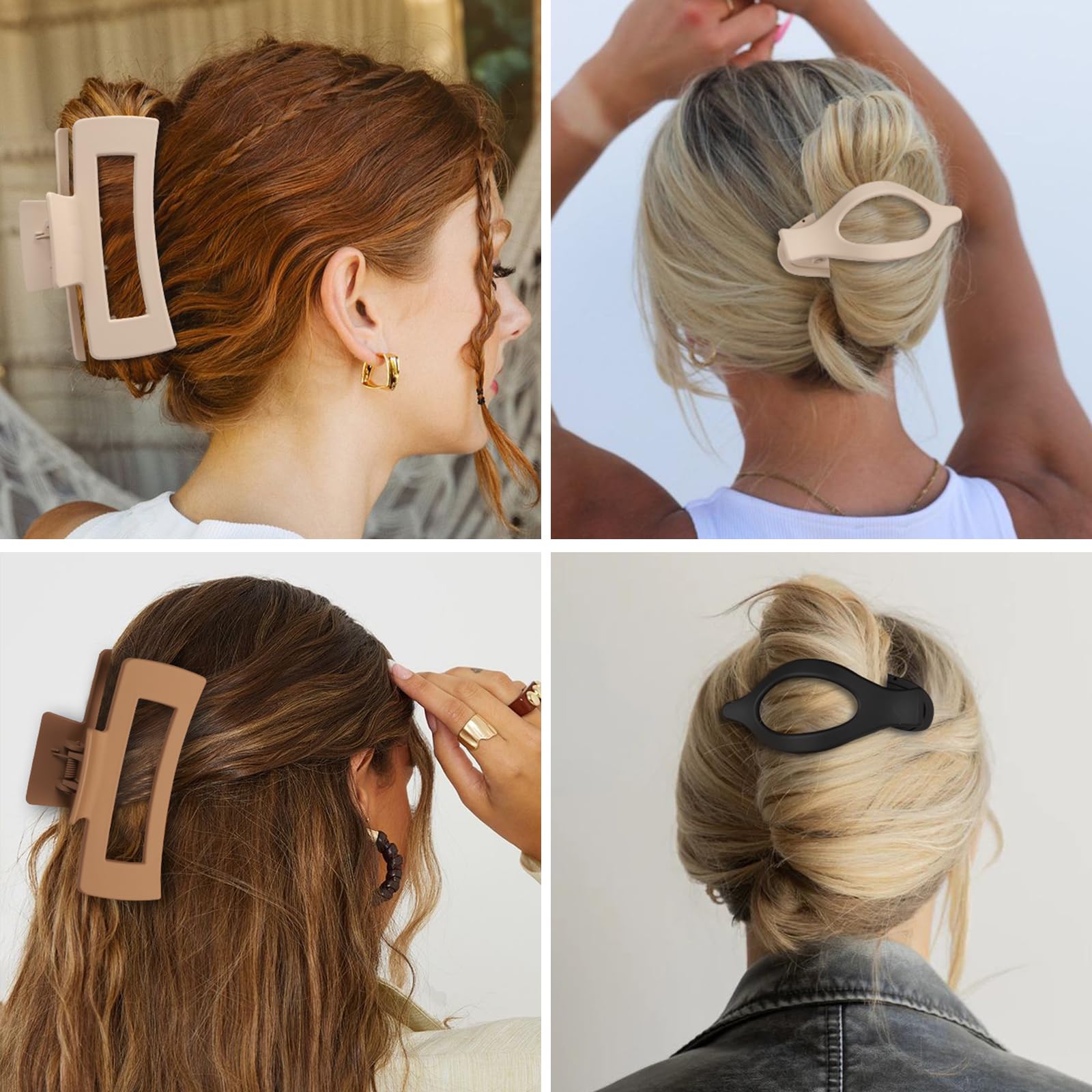 Pinzas para el cabello para mujer de 4.3 pulgadas, pinzas grandes para el cabello, 8 pinzas cuadradas y pinzas planas para cabello grueso o fino, pasadores de pelo de concordia francesa 4