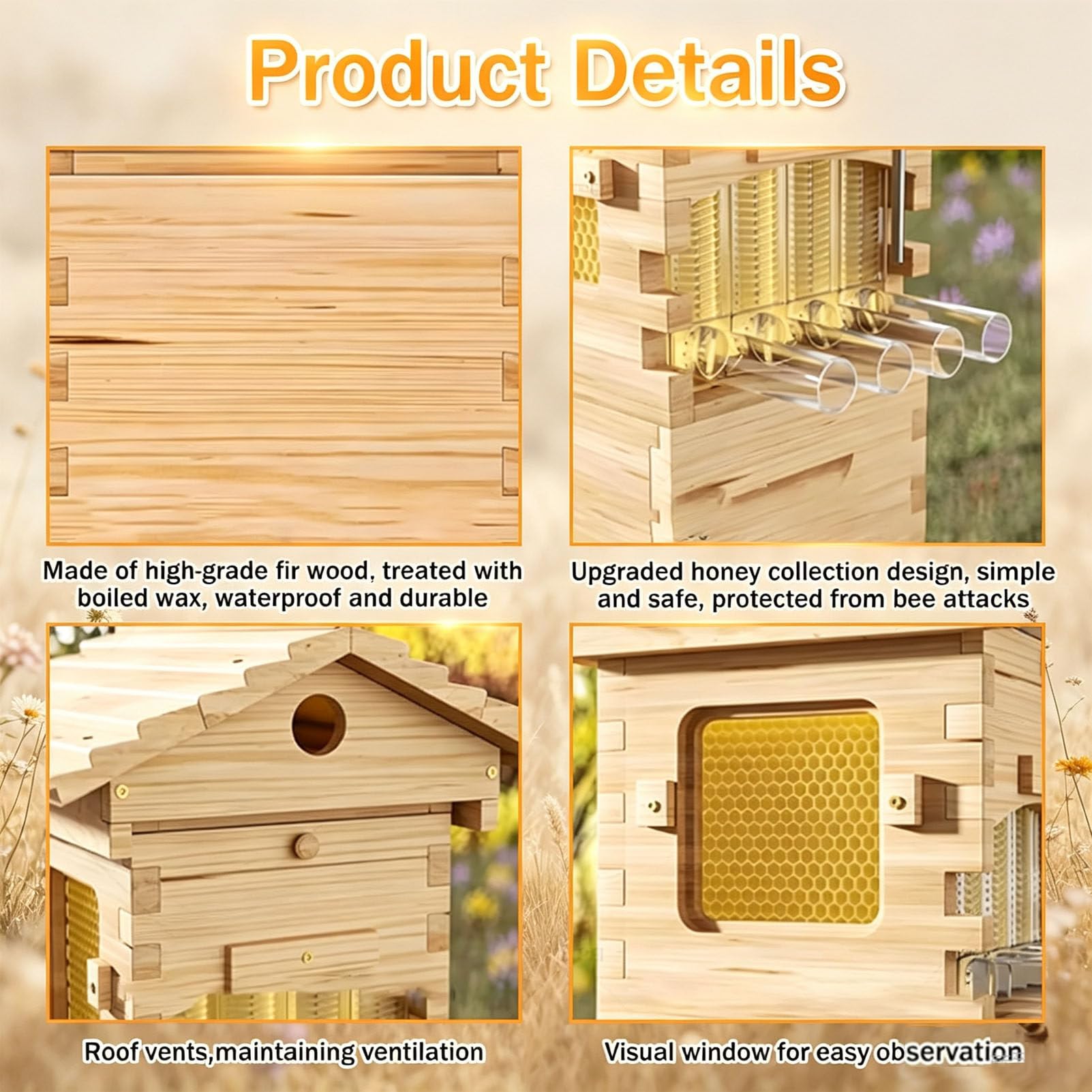 Kit di avviamento per arnia, arnia in Legno con telaini scorrevoli Automatici, arnia Completa per Apicoltura, per Apicoltura, impollinatori da Giardino