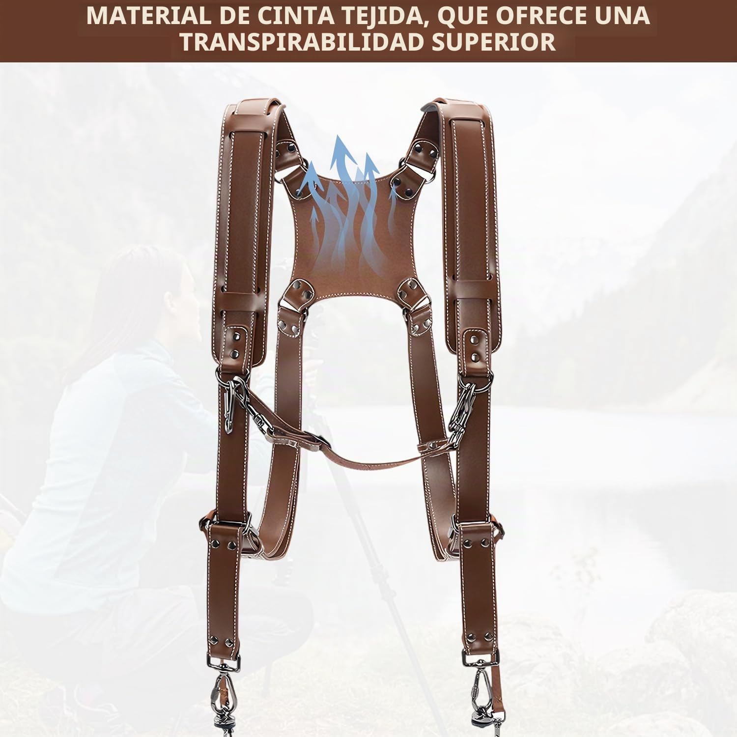 Correa para cámara, correa de piel, accesorio de cámara, arnés dual para dos cámaras, correa doble ajustable, correa de doble cámara para fotógrafos (piel)