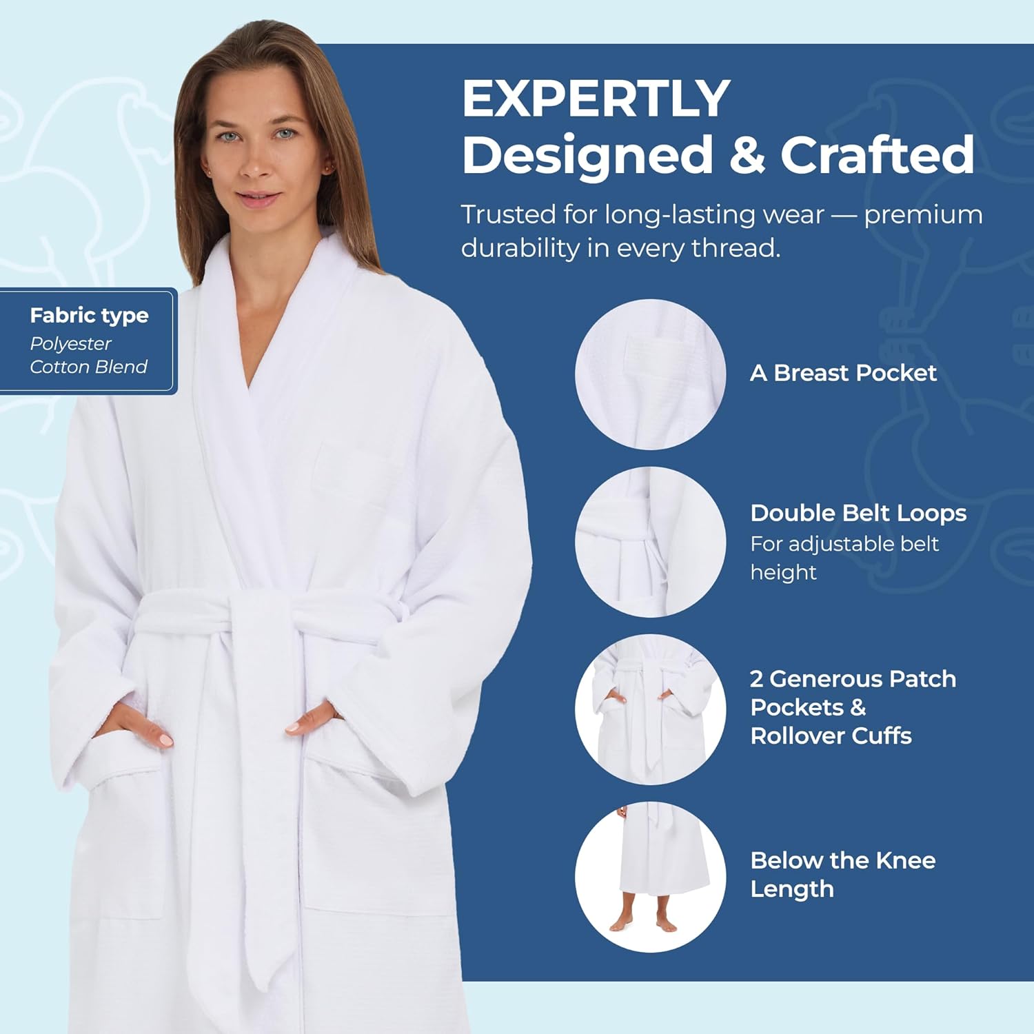 MONARCH Unisex Plush Lined Waffle Spa Robe – Soft and Warm Textured Fabric, Generously Sized Hotel & Spa Robe with Pockets - Image 4