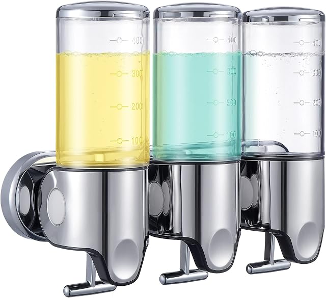 TsunNee 1500ML Triple Chamber Pumps Soap Dispenser, Wall-mounted Manual Hand Sanitizer Dispenser, Shampoo Shower Gel Dispenser Lotion Container for Toilet Bathroom Kitchen Hotel Office