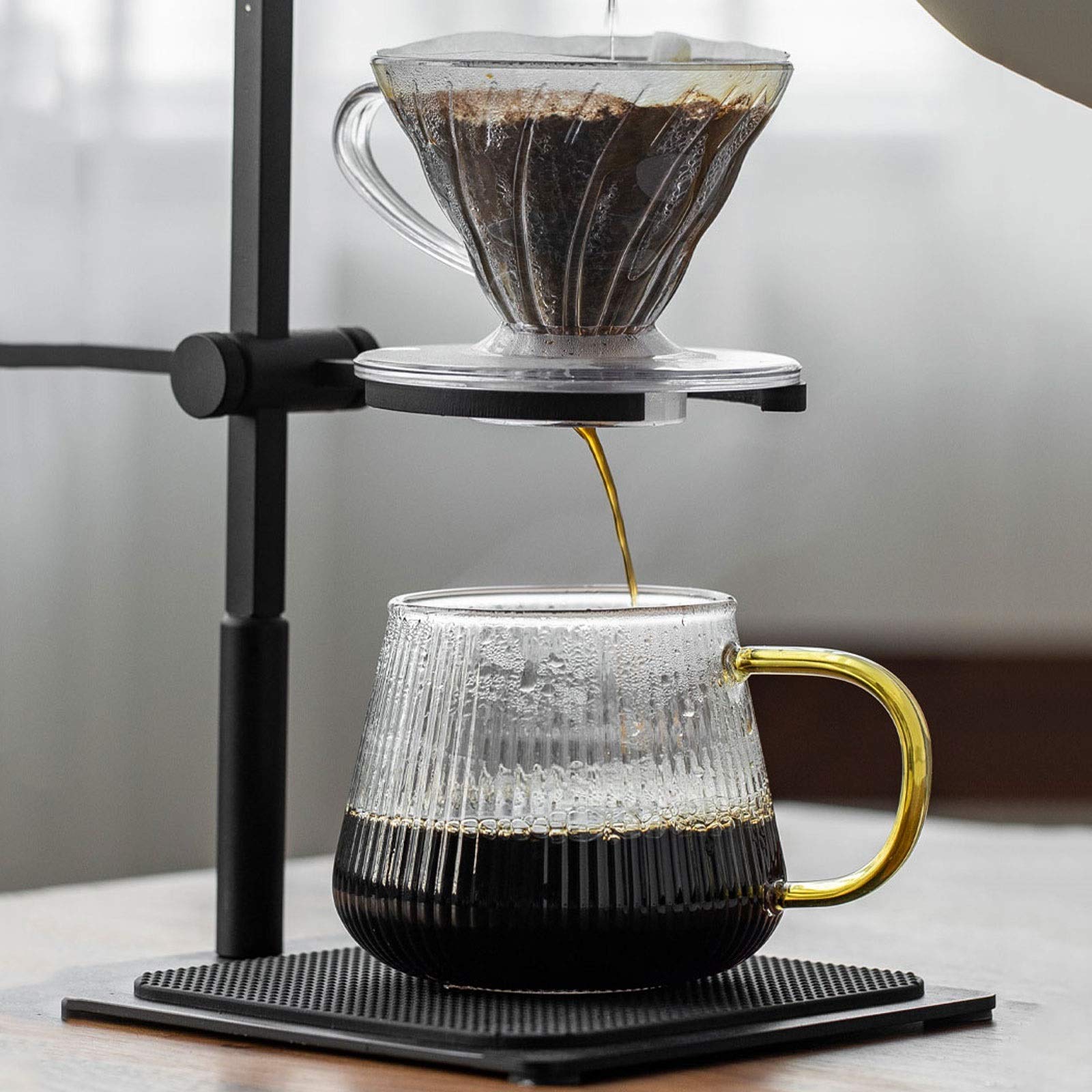 Szklane kubki duże szklane kubki do kawy, szerokie kubki na zupę, cappuccino, kawę, latte, płatki śniadaniowe, lody itp., 450 ml, szklany kubek z łyżką i pokrywką szklanki do picia (rozmiar: S)