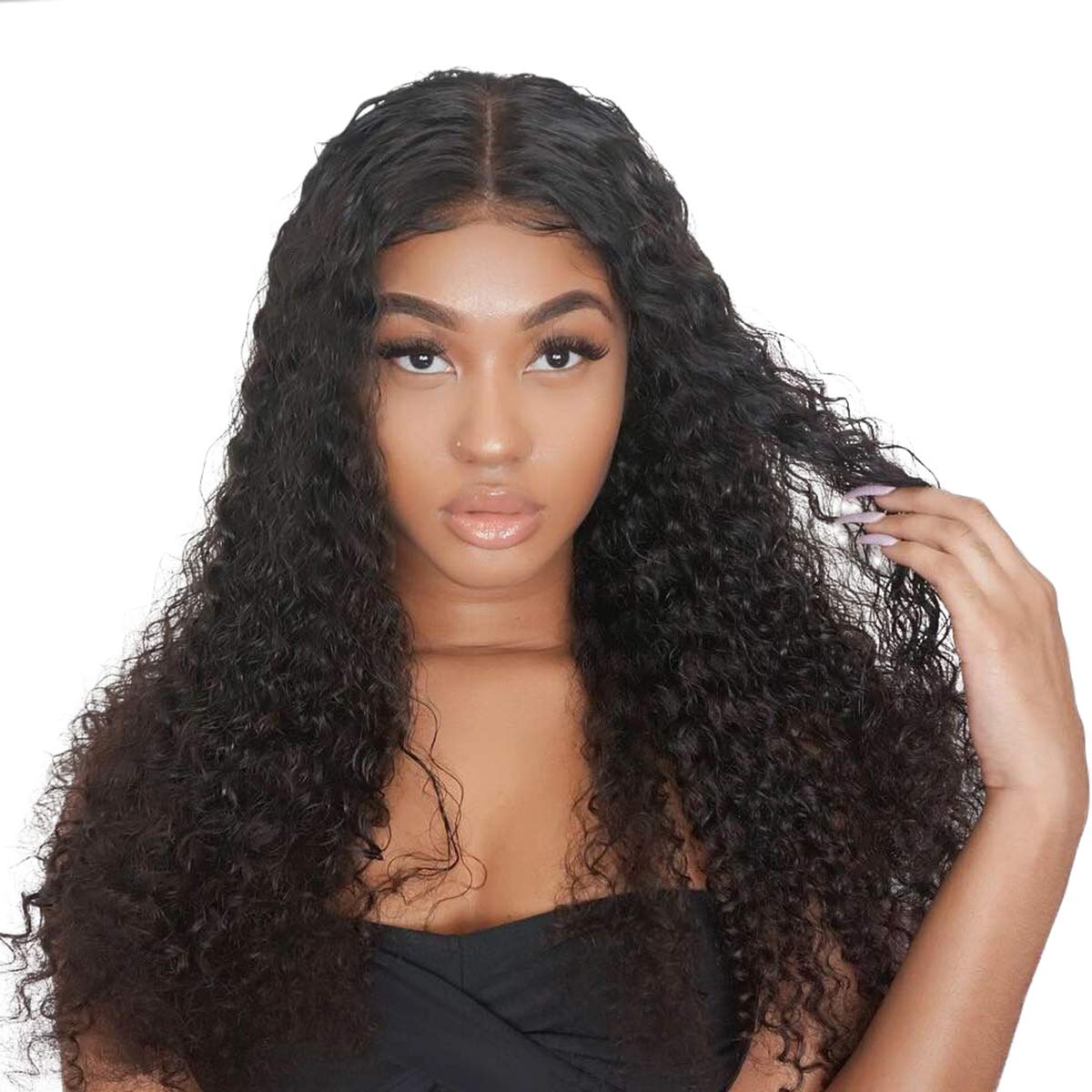 13x4 Lace Front Wigs For Black Women Pre Plucked Natural Black Glueless 280% Density Kinky Curly Brazilian Human Hair Wigs 22 Inch