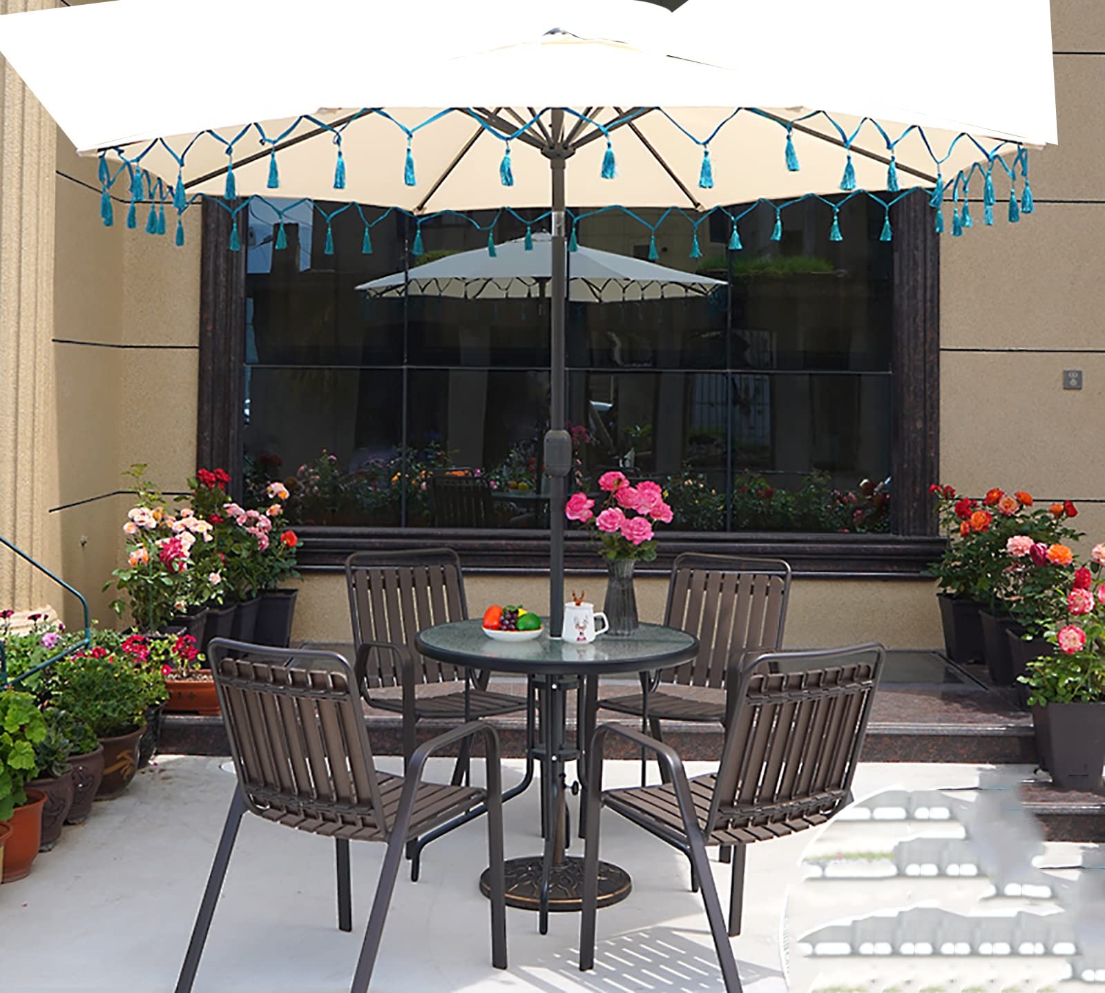 YSSOA Terrassenschirm 2,7 M – Mit 22,7 Kg Befüllbarer Basis, 8 Rippen, Türkis-Schwarz, UV-beständig, Für Garten, Pool, Terrasse
