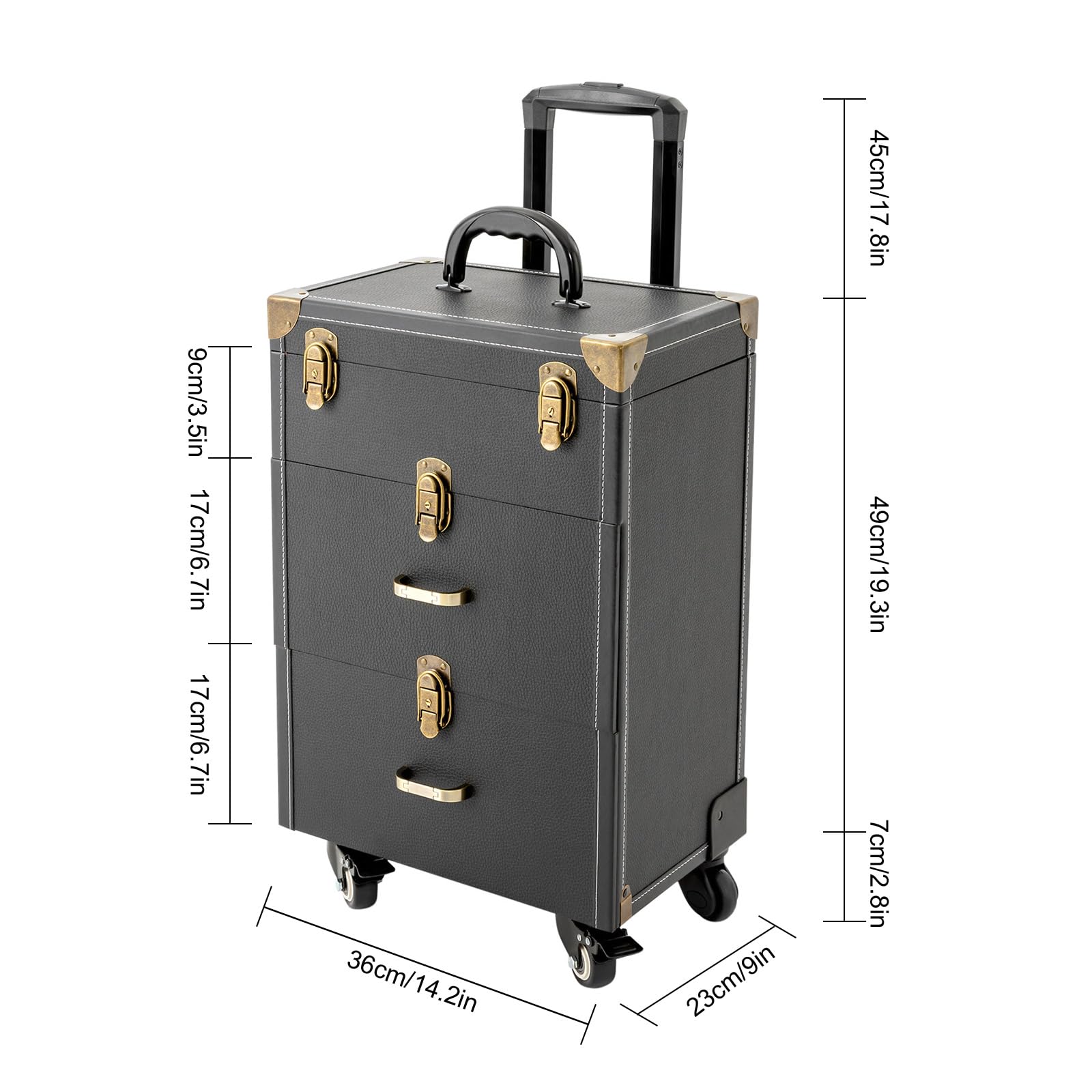 Ginelm Professional Rolling Makeup Case, Stylist Beauty Salon Cosmetic Luggage, Travel Organizer Tool Box, Hairdressing Trolley for Barber Stores, Hairdressing Colleges, Homes