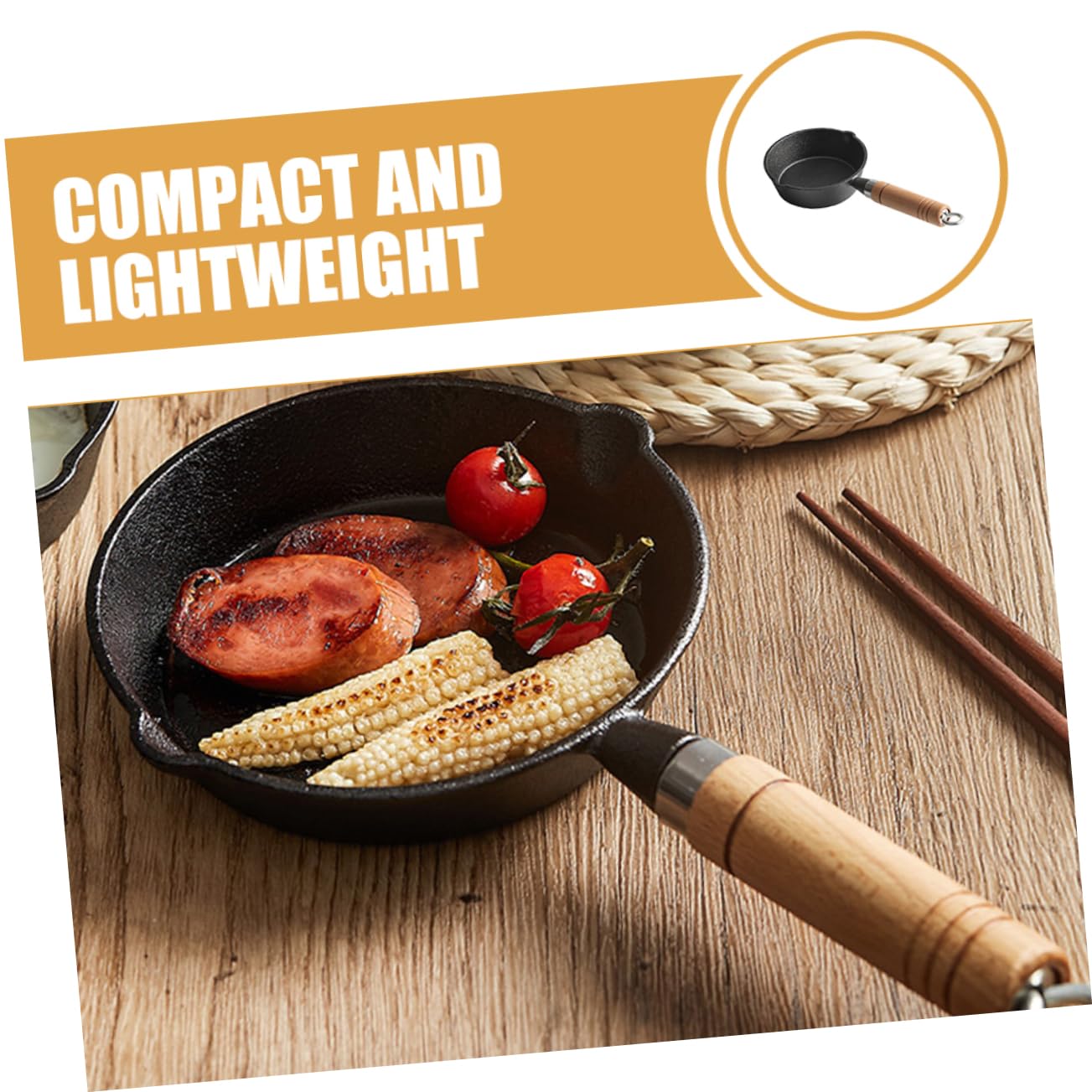 Gogogmee Cast Iron Skillet Mini Butter Melting Pot Iron Oil Heating Pot Milk Warmer Wood Handle