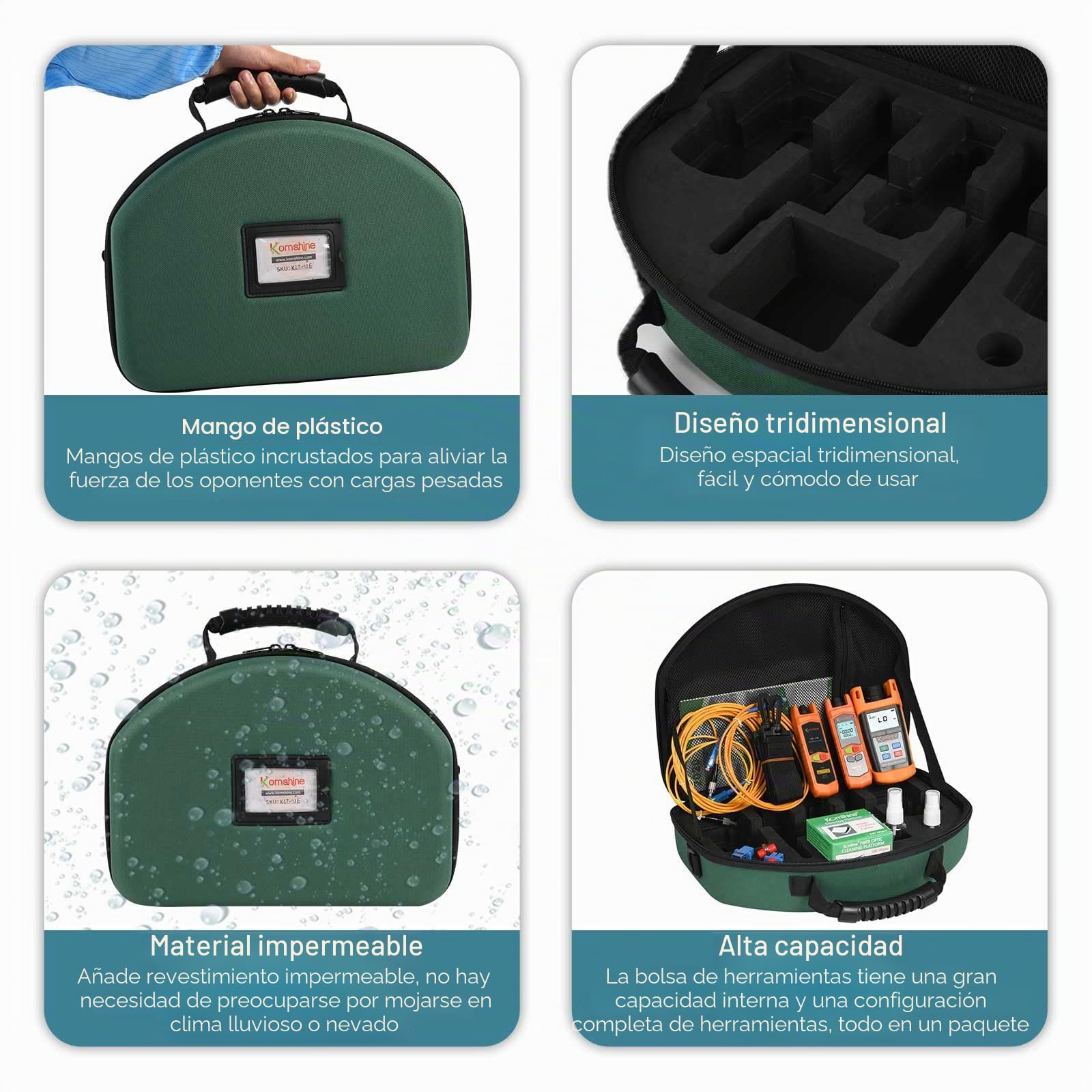 Kit de prueba de pérdida de fibra óptica FTTH Komshine KLT-12E Fibra Toolkit con medidor de potencia óptica KPM-11 OPM+Fuente de luz óptica SM 1310/1550nm OLS+Localizador visual de fallos VFL+Cable de