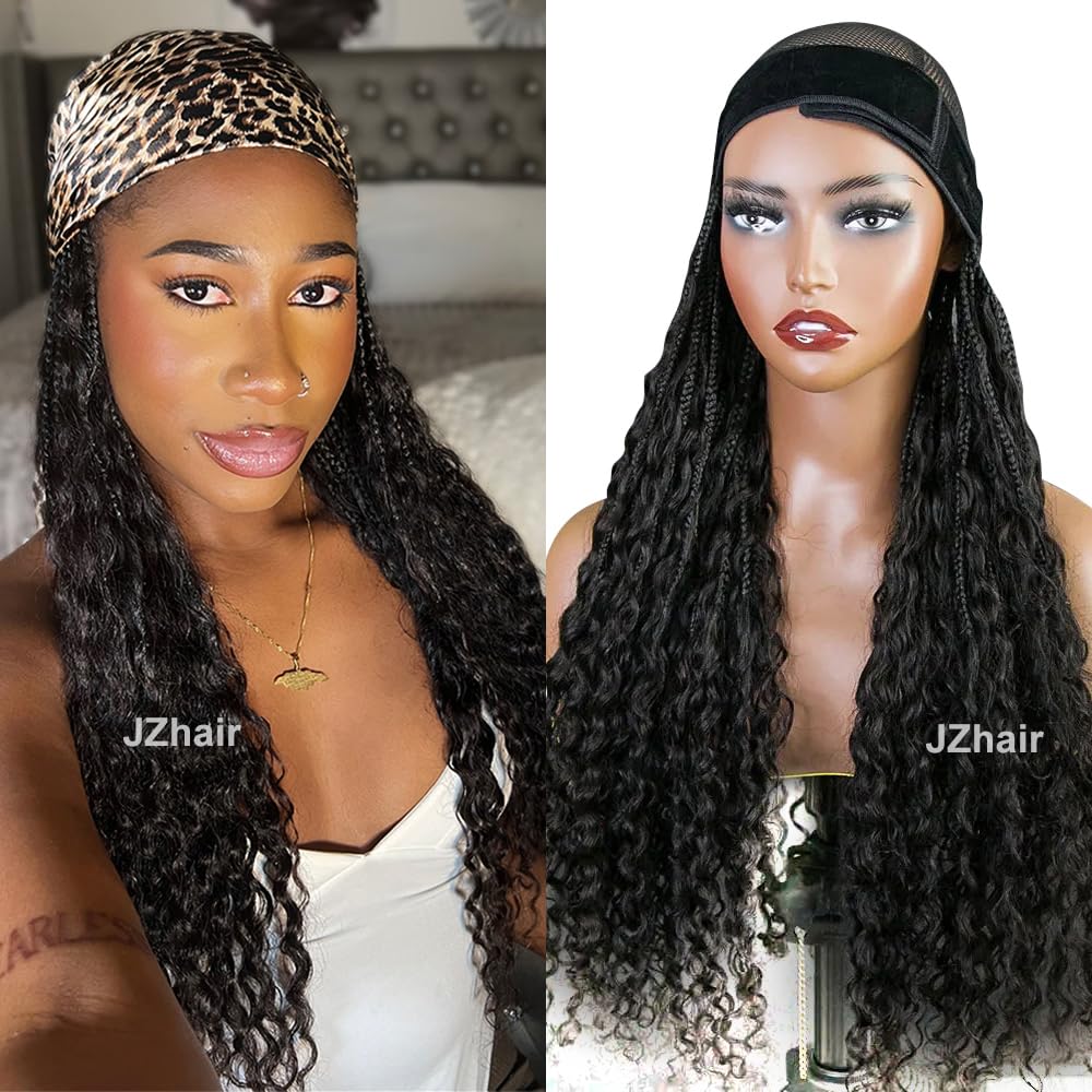 Amazon.com : JZhair Boho Box Braids Band Wig With Human Hair Curly