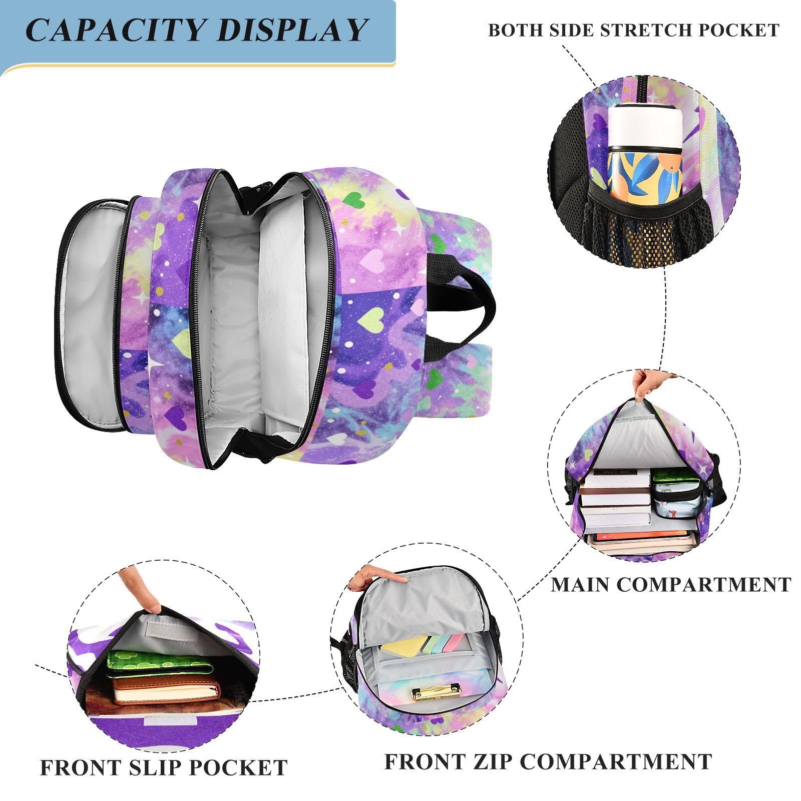 GuoChe Zaino flip top per bambini con unicorni viola glitterati