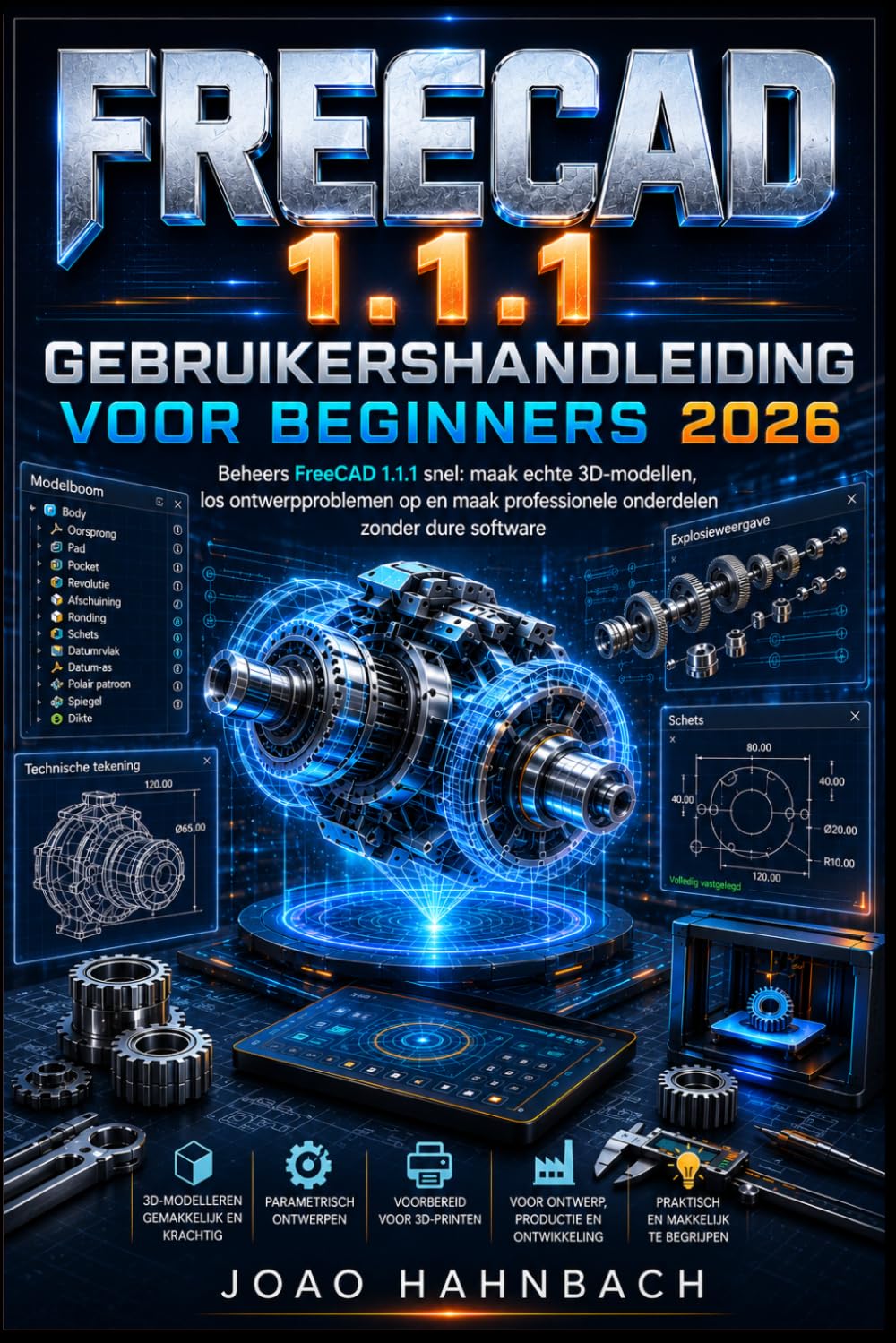 FreeCAD 1.1.1 Gebruikershandleiding voor beginners 2026: bouw realistische 3D-modellen, los ontwerpproblemen op en creëer professionele onderdelen zonder dure software.
