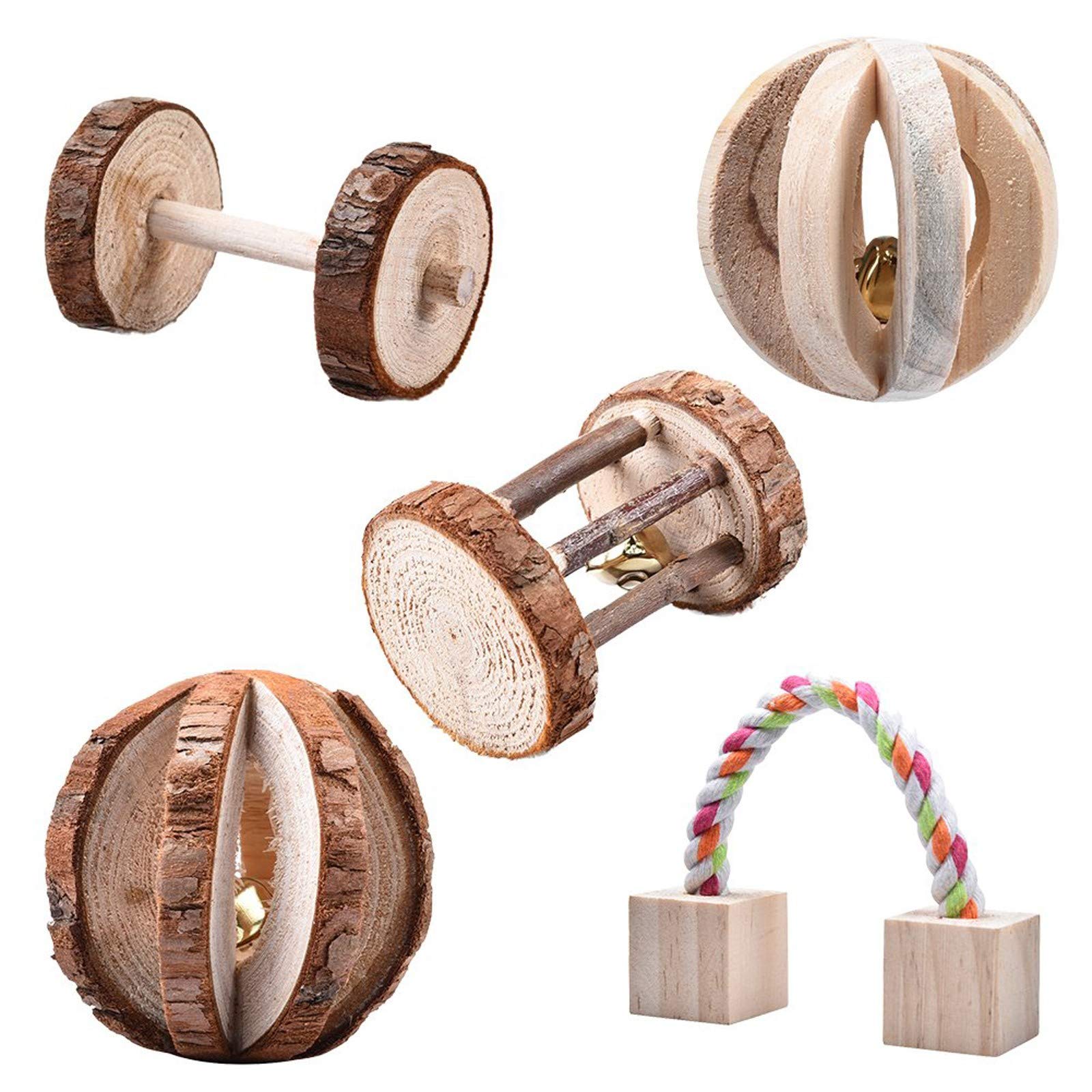 Hamster Chew Toys, Teeth Care Natural Wooden Toys, Small Animal Molar Toy, Boredom Breakers Cage Accessories For Rat Guinea Pig Chinchilla Gerbils Rabbit And Other Small Animal (5 Pcs set)