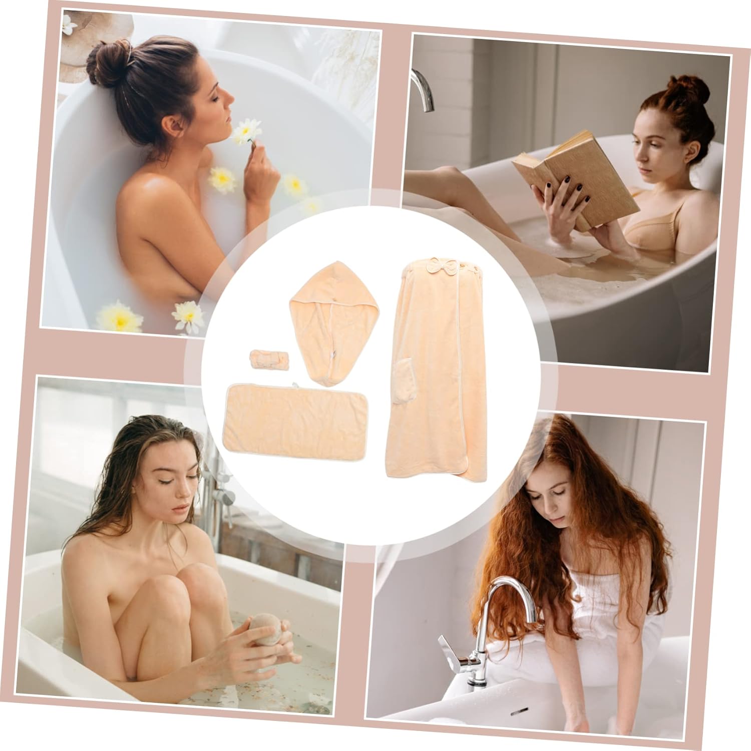 Cabilock Wearable Bath Towel Set for Women Soft Spa Towel Wrap with Shower Hat and Headband Comfortable Elastic Fit Breathable and Easy Clean Bathrobe Alternative for Home and Salon Use