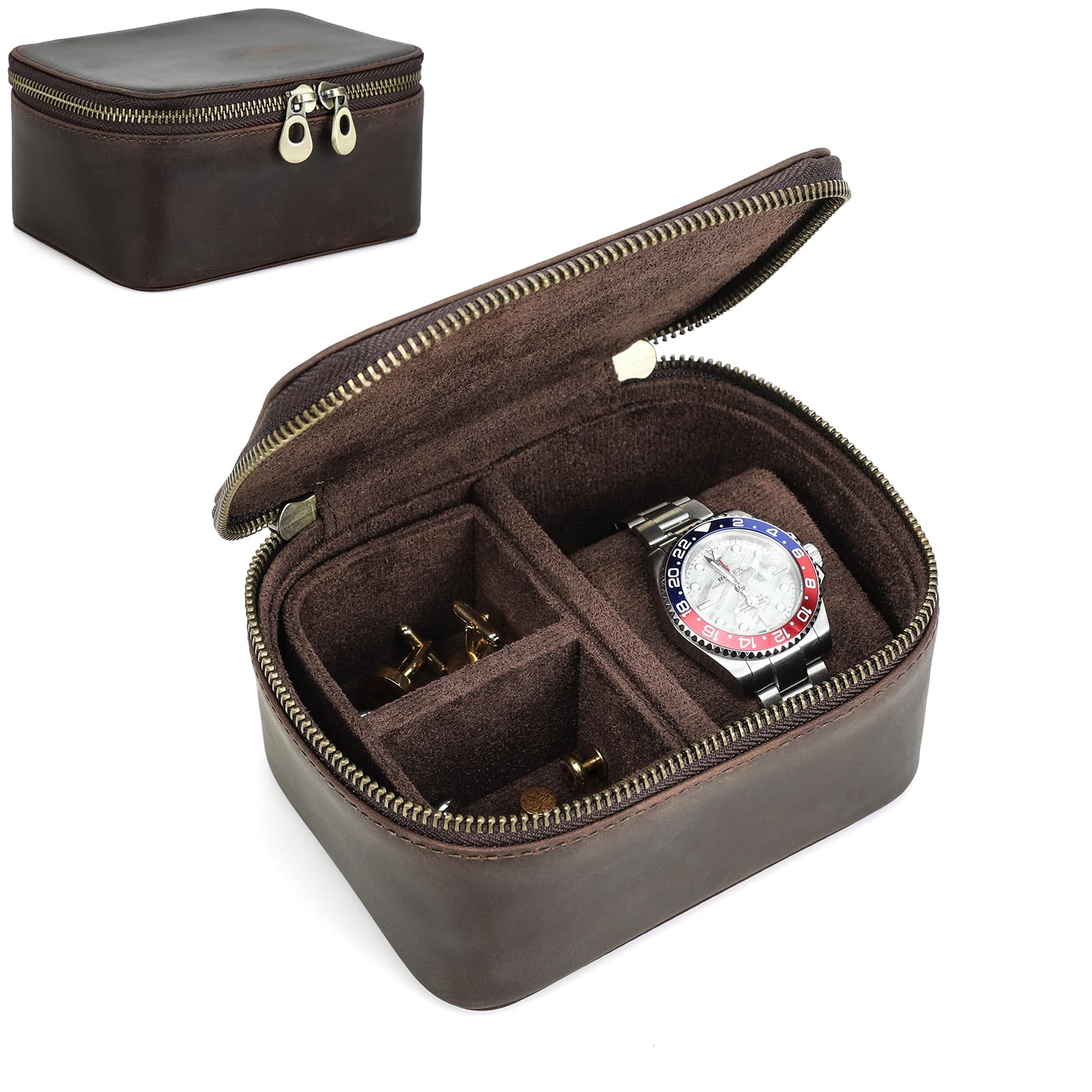 HVMBEUGOS Leather Case for Watch & Cufflinks, Elegant Storage Case for Watch, Cufflinks, Jewellery and Accessories
