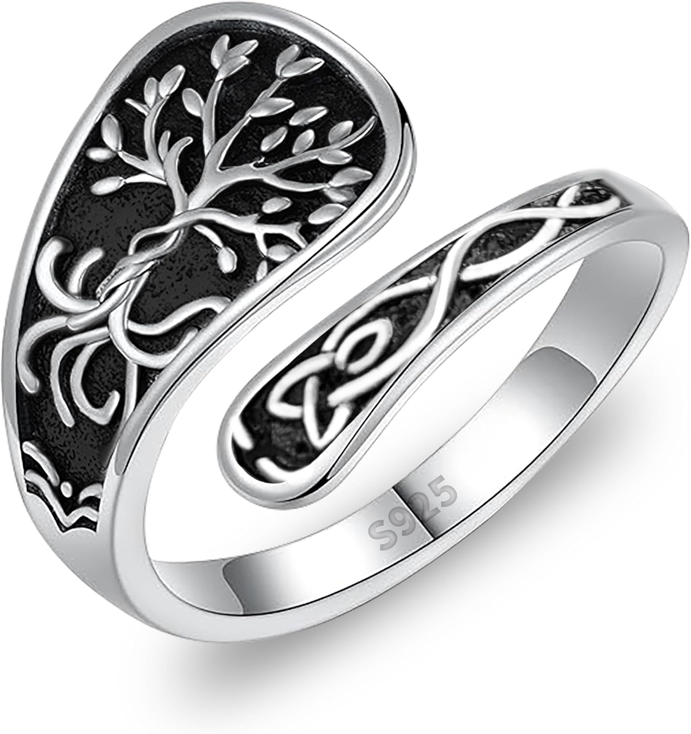 Phoenix/Tree of Life/Cross Faith/Witches Knot/Skull Spoon Rings for Women Men 925 Sterling Silver Ring Vintage Adjustable Antique Thumb Rings Jewelry Statement Wide Extendable Open Ring