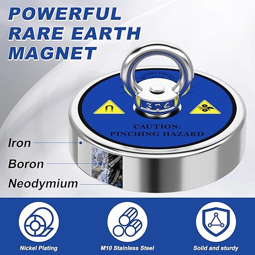 Miniatura 43 de Kit de pesca con imán, imanes de pesca de 600 libras con cuerda de nailon de 65 pies, imán de neodimio de una sola cara para recuperar en Rive Azul