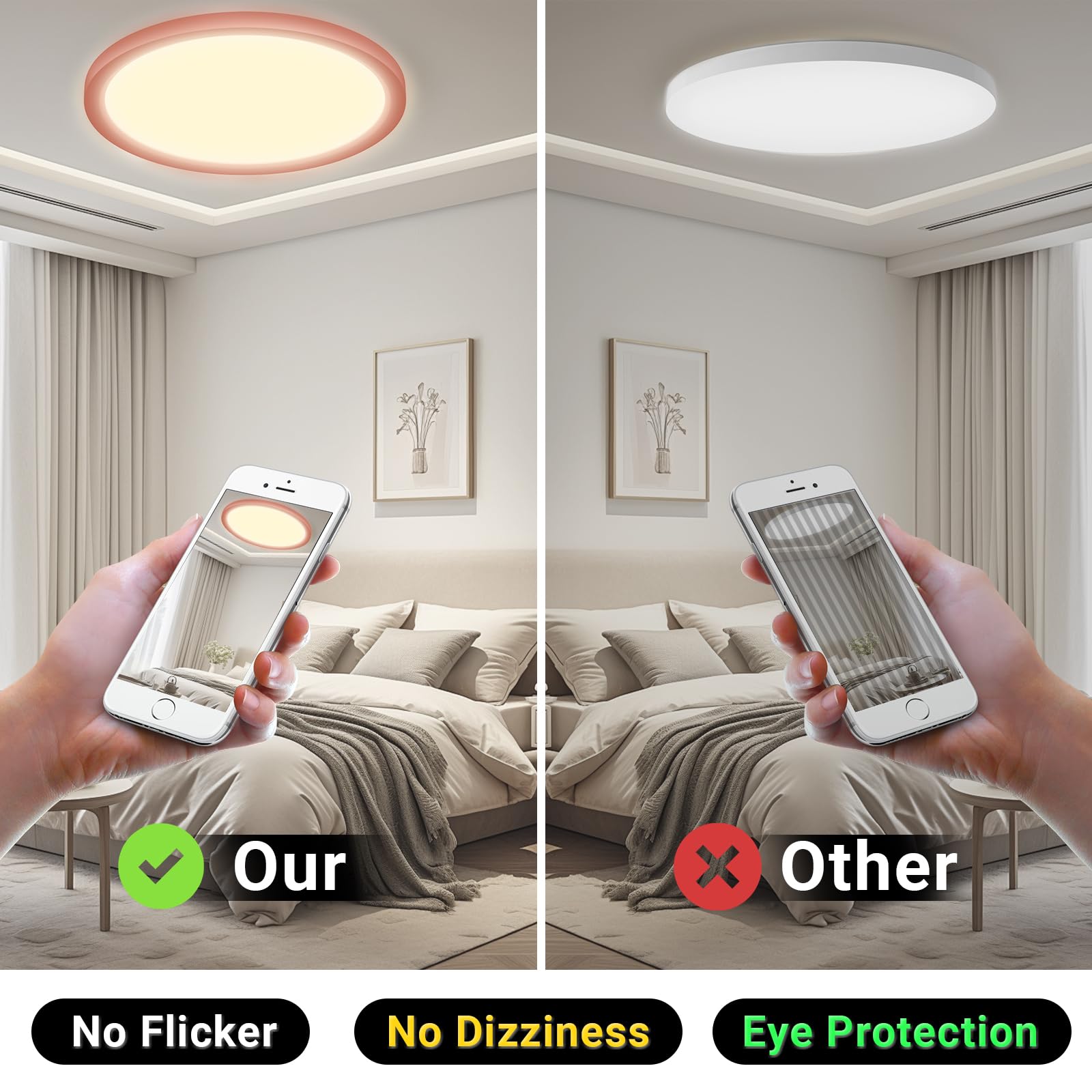 LQWELL® Plafoniera Lampada da soffitto a LED, Lampada da bagno impermeabile IP44 Rotonda Piatta 18W 3000K 1600LM Sottile per Soggiorno Bagno Camera da letto Cucina Seminterrato Ufficio, 220 * 24mm