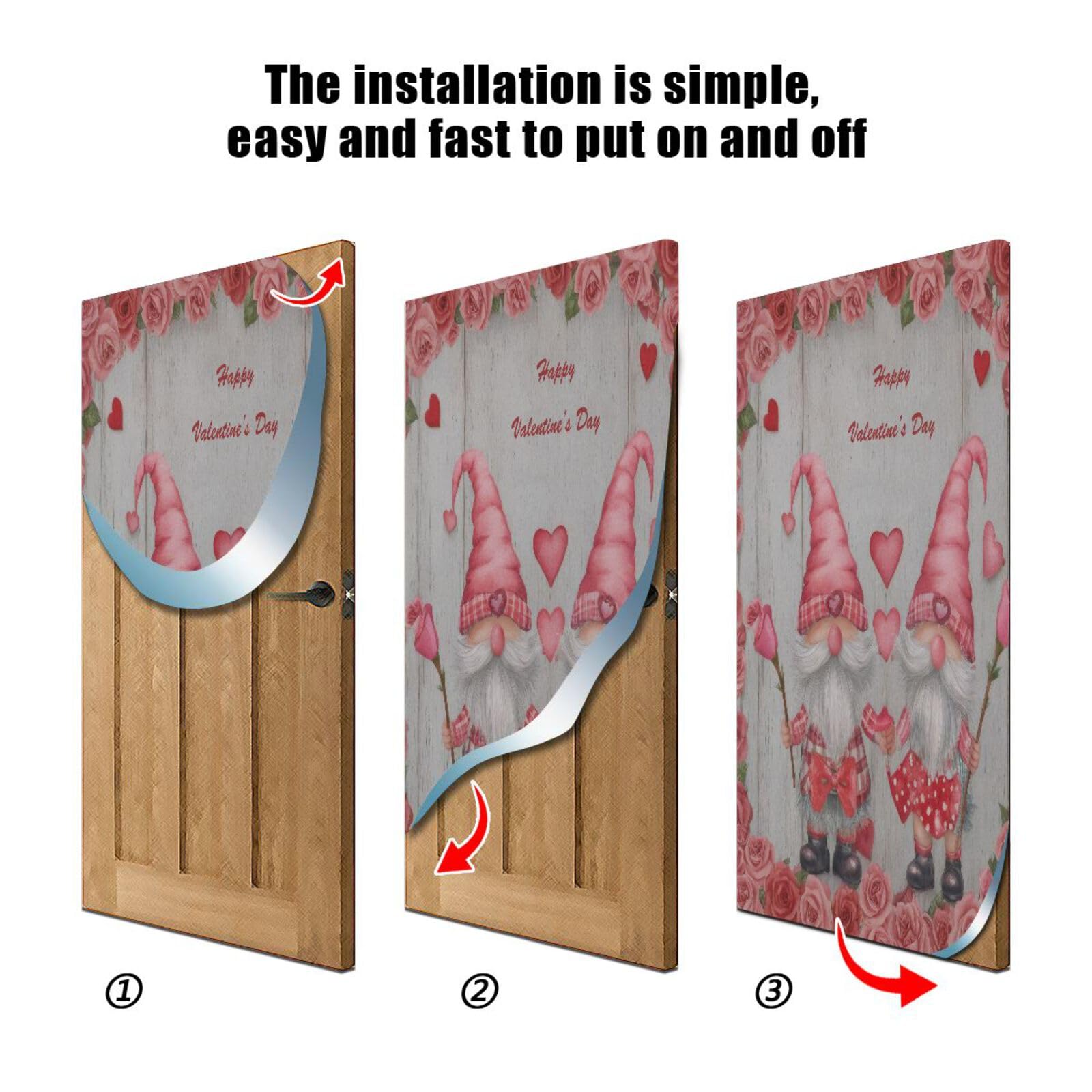 FLildon Gnomes with Roses Valentine's Day Door Cover Decoration, Party Accessory Porch Decor for Festive Ornament Room Door Covers 32 x 79 Inch