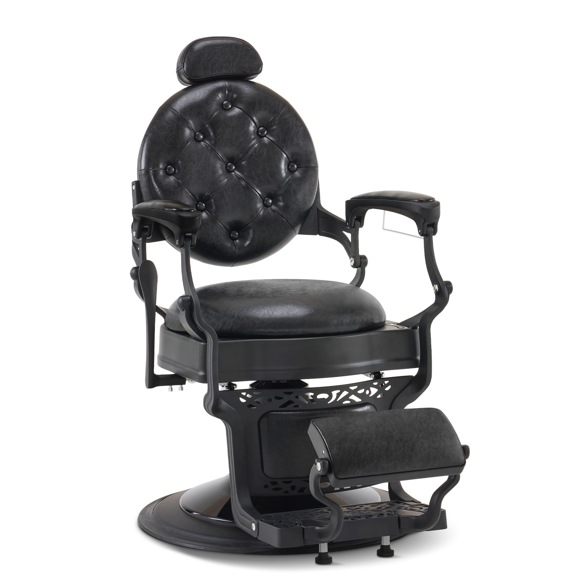Sedia da parrucchiere con poggiatesta inclinabile regolabile in altezza girevole 360° stile retrò nero