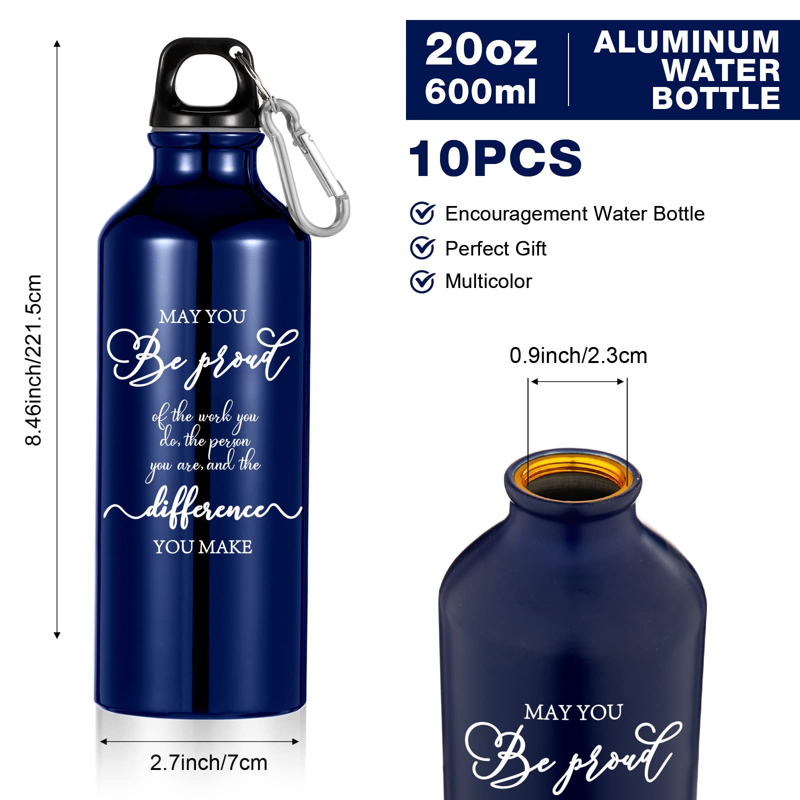 Amyhill Wasserflasche aus Aluminium, leicht, auslaufsicher, mit Deckel, für Fitnessstudio, Camping, Wandern, 10 Stück