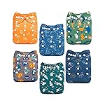 ALVABABY Baby Cloth Diapers 6 Pack with 12 Inserts Cloth Diaper Covers Adjustable Washable Reusable for Baby Girls and Boys 6DM121A