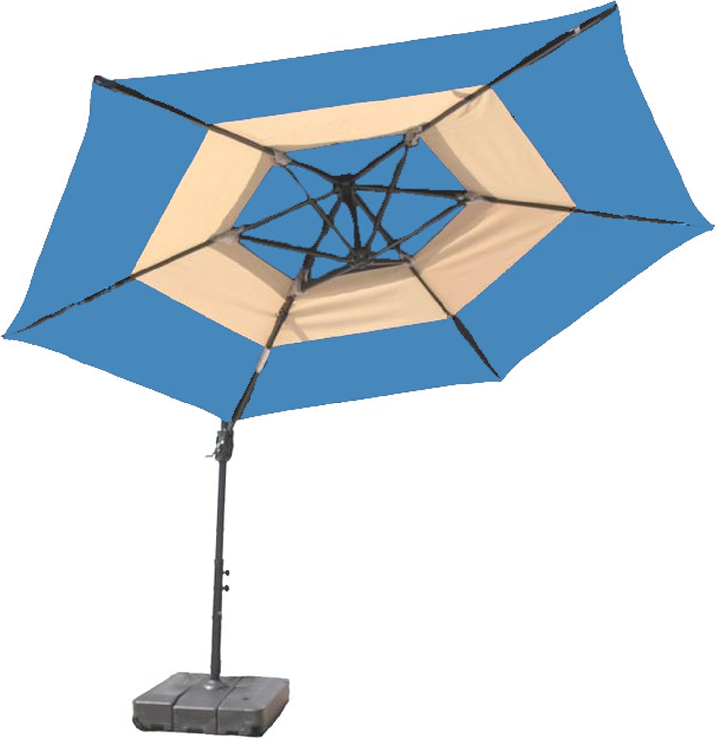 ATLeisure Offset 2Tone Umbrella with Base, 10Feet, Steel Blue and Tan