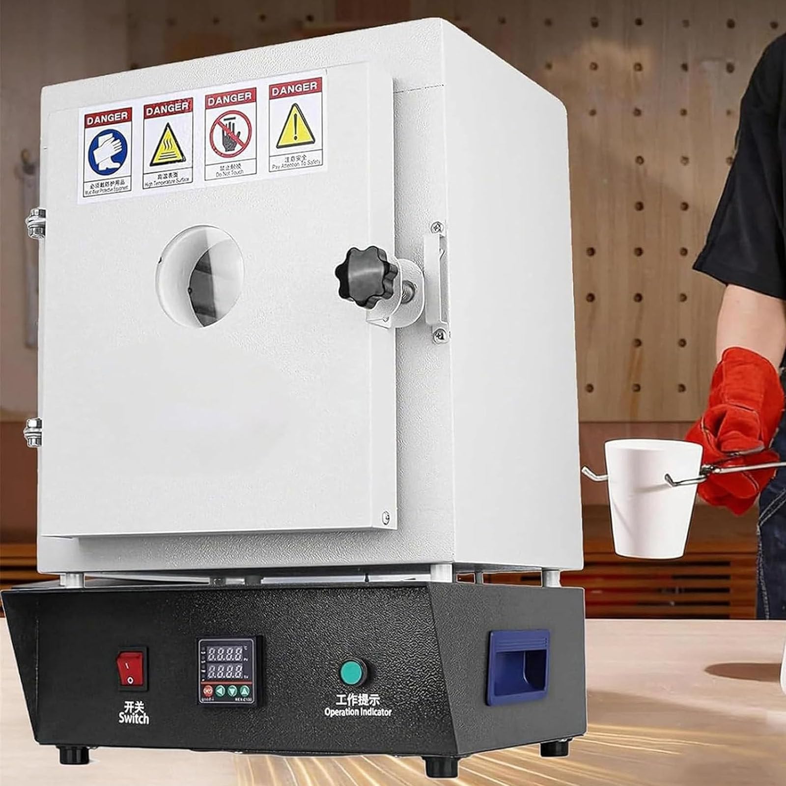 Drmoxin 1500w Kiln for Pottery At Home Ceramic, 2102℉/1150℃ Electric Closed Laboratory Muffle Furnace, Observation Window and Pid Temperature Control, for DIY Projects and Plaster Mol.d Baking
