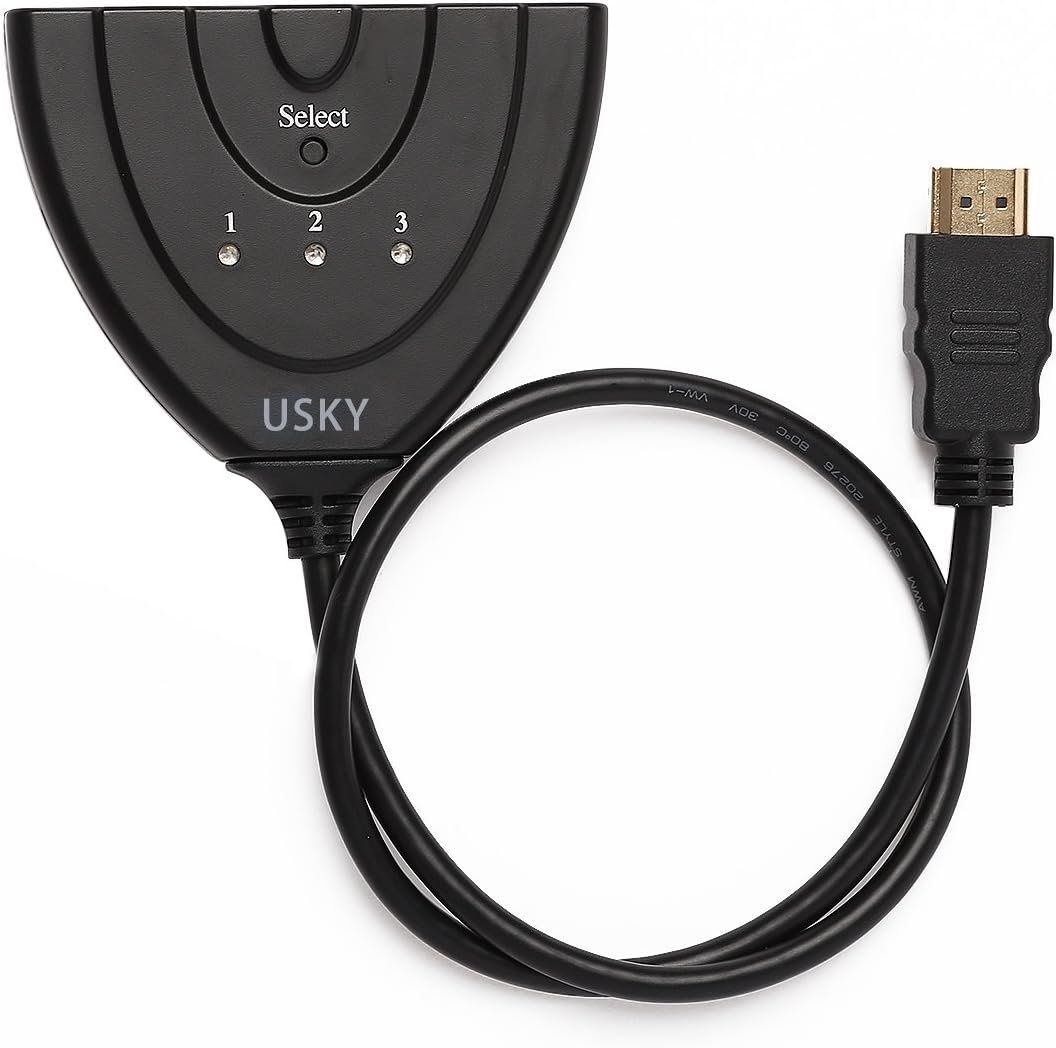 USKY Hdmi Switch Splitter 3 In 1 Hdtv 1080p Cabo Divisor, preto