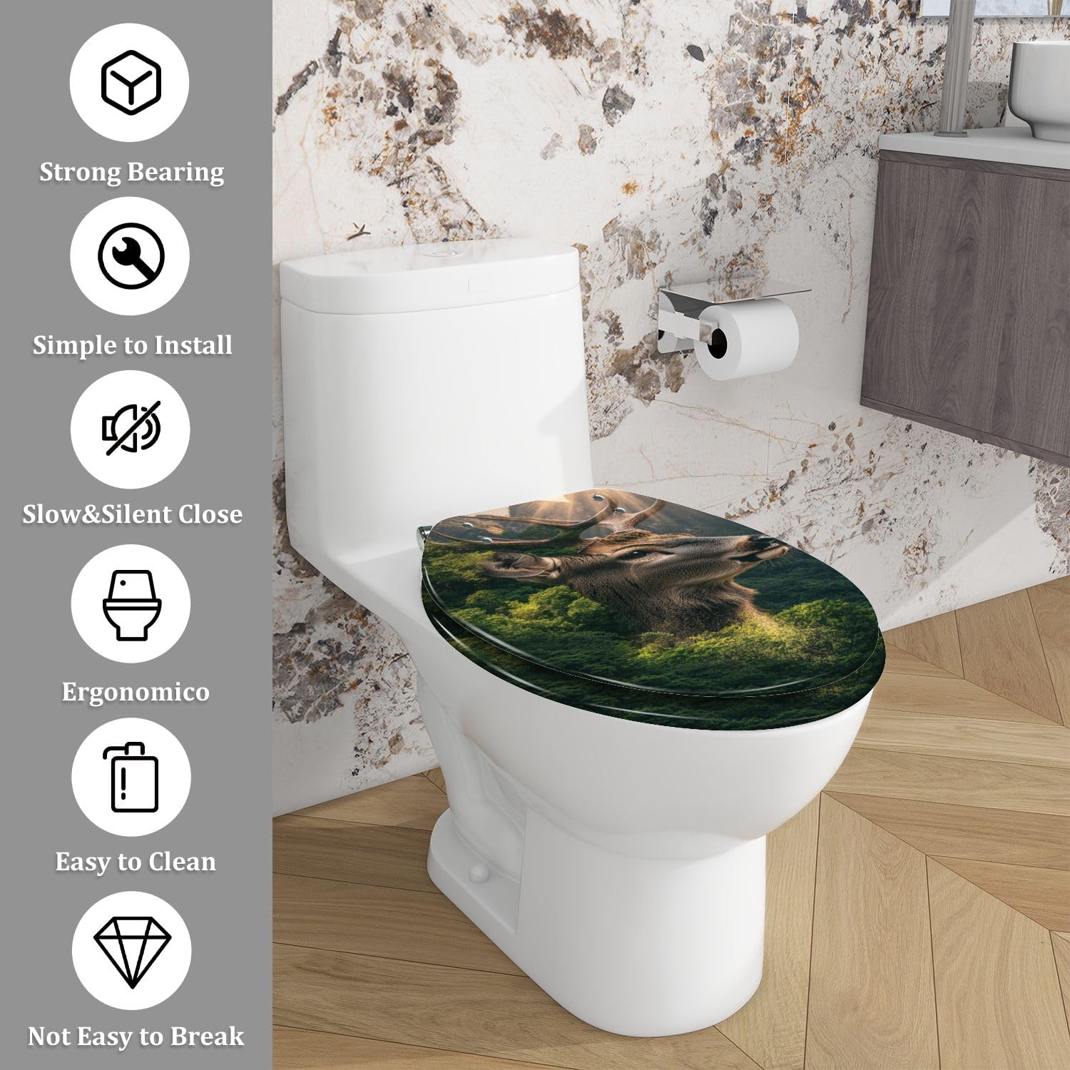 Asiento de inodoro alargado Natural Harmony para baño
