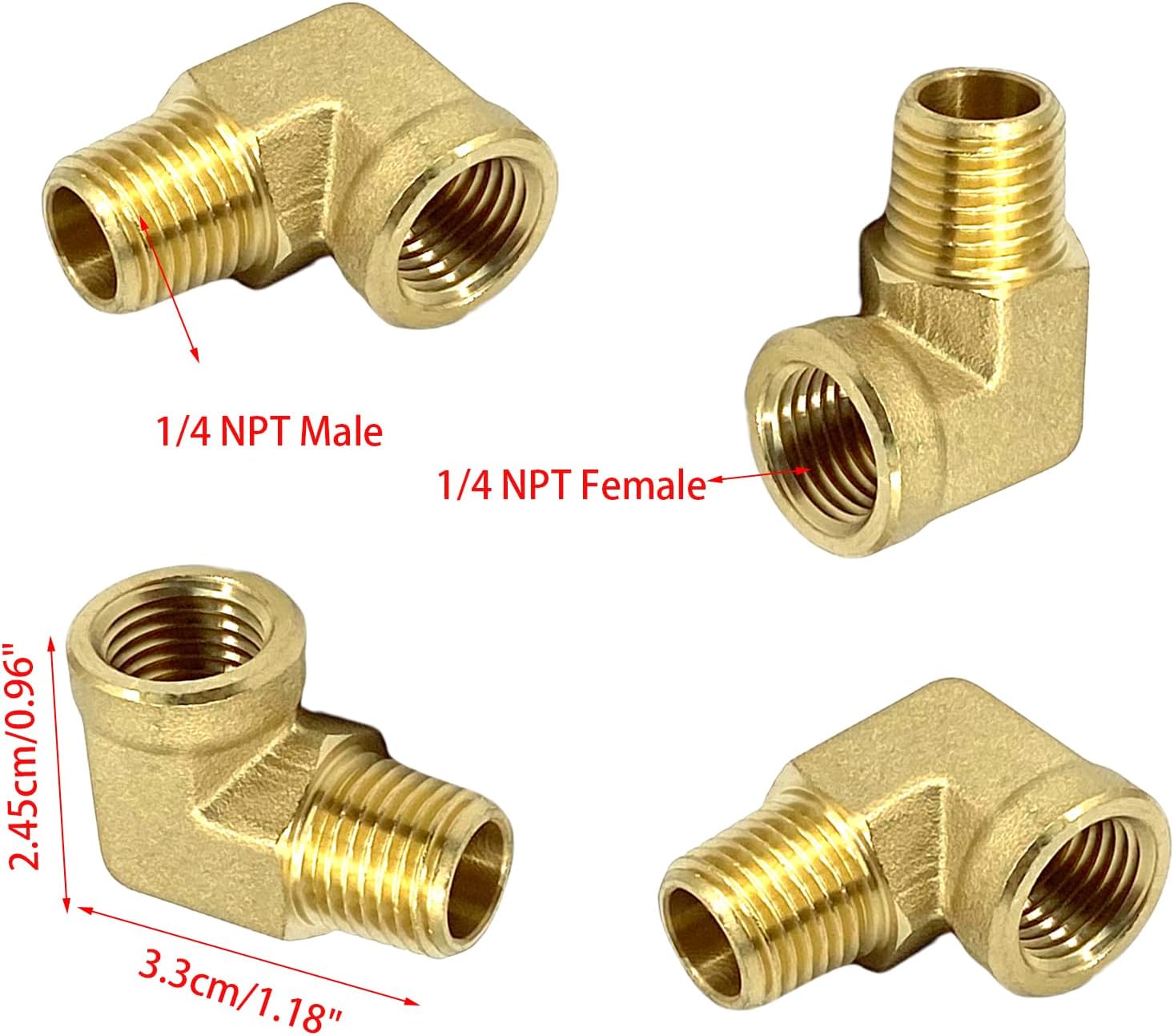 4Pcs 1/4 NPT Male to 1/4 NPT Female 90 Degree Elbow Brass Pipe Fitting with 2Pcs Sealing Tapes