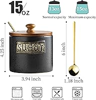 Vista 2 de LYEOBOH Azucarero Negro con Tapa y Cuchara, Contenedor de Azúcar Estilo Granja de 15 Oz para Accesorios de Barra de Café, Contenedores
