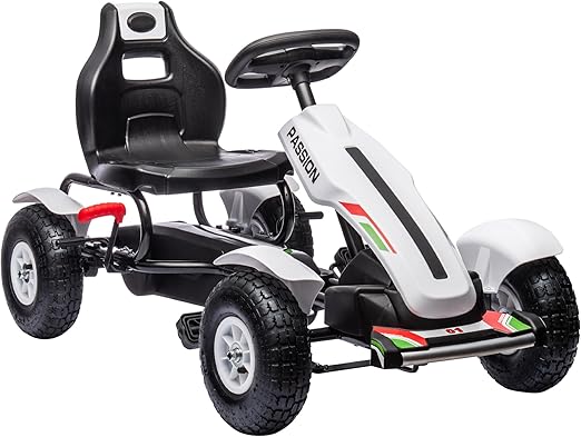 Aosom Kids Pedal Go Kart, Outdoor Ride on Toys with Adjustable Seat, Sharp Handling, Handbrake, 4 Non-Slip Rubber Wheels for Boys & Girls Aged 5-12 Years Old, White