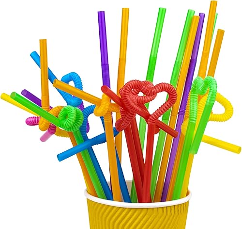 Miniatura 4 de Suwimut Paquete de 600 pajitas de plástico flexibles, 10.2 pulgadas, extra largas, coloridas, desechables, flexibles, para fiestas, popotes de