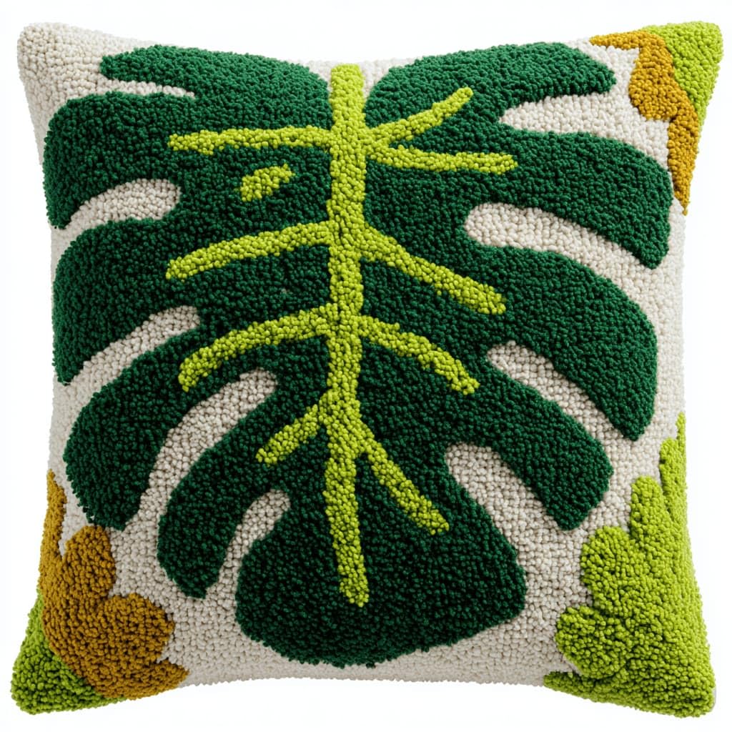 Kitquiver Decor Latch Hook Cushion Kit,Leaf DIY Pillow Cover 43X43Cm