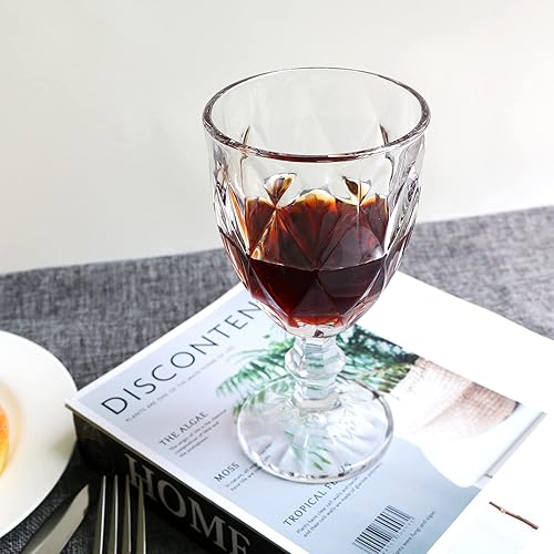 Miniatura 5 de Copa de vino, copa de vidrio transparente, diseño vintage de 12 onzas en relieve, copas de vidrio transparente para fiestas, bodas, prismáticos