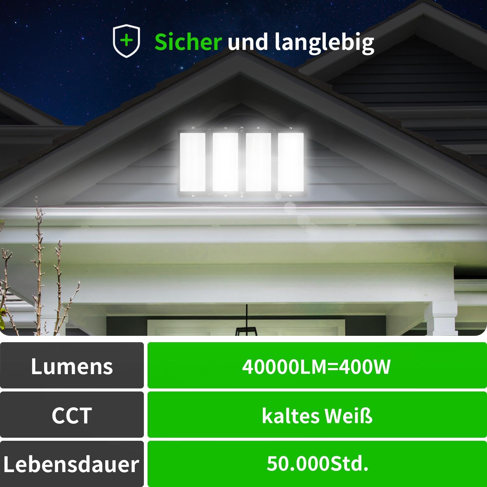 papasbox 2 Stück 400W LED Strahler Flutlichter Außen | Scheinwerfer Außenstrahler 6500K Kaltweiß IP66 Wasserdicht | LED Fluter für Garten Garage Sportplatz