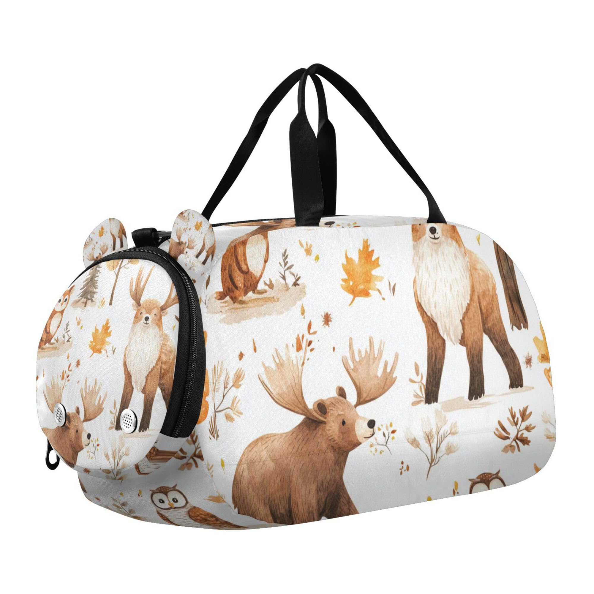 Glaphy Watercolor Bear Moose Duffle Bag for Toddler Boys Girls, Gym Sports Bag with Shoe Compartments, Kids Travel Overnight Weekender Shoulder Bag