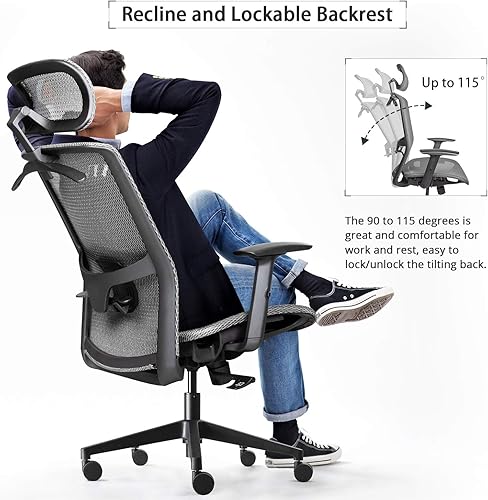 Miniatura 4 de Furmax Silla de oficina ergonómica con asiento de malla respaldo alto silla de escritorio para computadora con reposacabezas ajustable soporte
