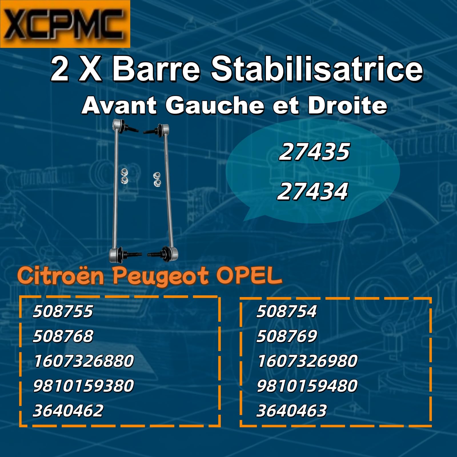 2x Biellette Barre Stabilisatrice Avant Gauche et Droite Compatible avec C-Elysee DD 2012-2024 207 WA WC 2006-2013 207 CC WD 2007-2015 207 SW WK 2007-2012 Remplacer# 508768 508769 27435 27434