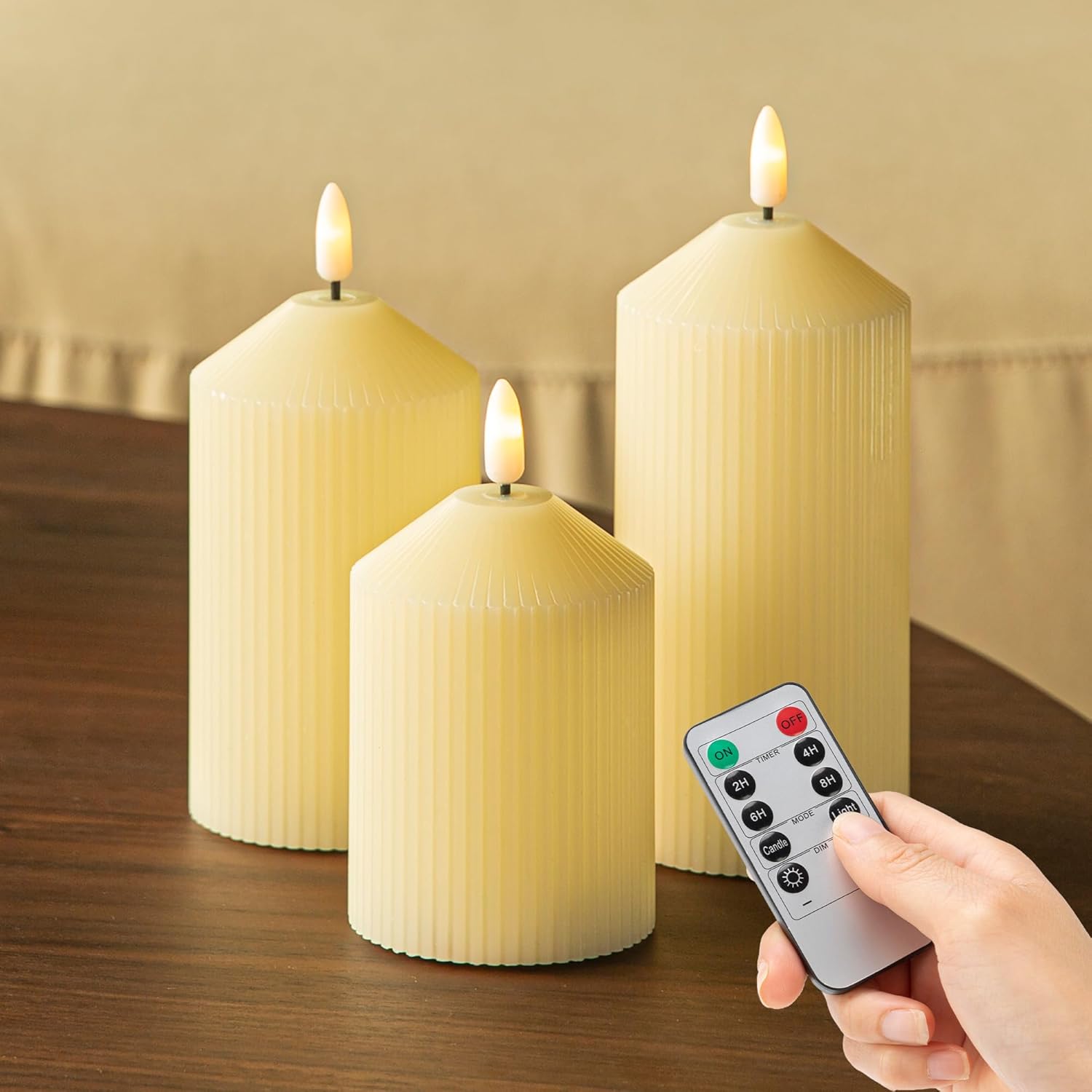 LUSHARBOR Flameless Candles with Remote, 3 Pack Battery Operated Candles Real Wax LED Fake Pillar Candles with Timer Flickering Battery Candle for Wedding Home Party, Ivory