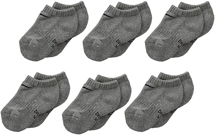 Nike Kids Cushion No Show Socks 6 Pack (Dark Grey Heather, 5-7 (10 Toddler-3 Little Kid))