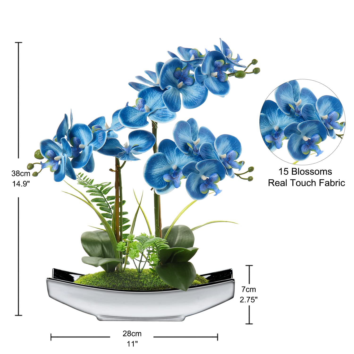 Fiori artificiali, orchidea Phalaenopsis, decorazione per soggiorno, bagno, tavolo, altezza 38 cm