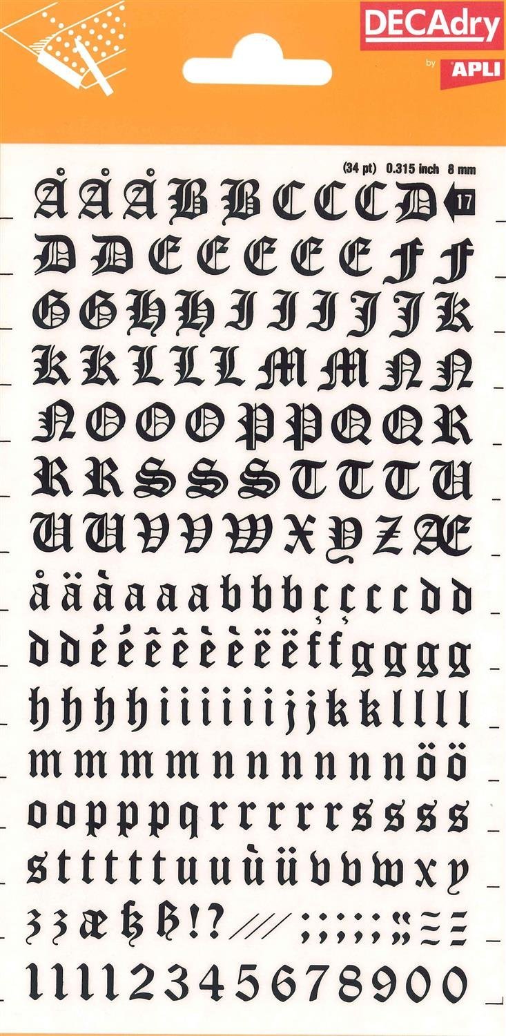 Transferable Letters and Numbers, Black, Antique Letters and Numbers, 8 mm, Black