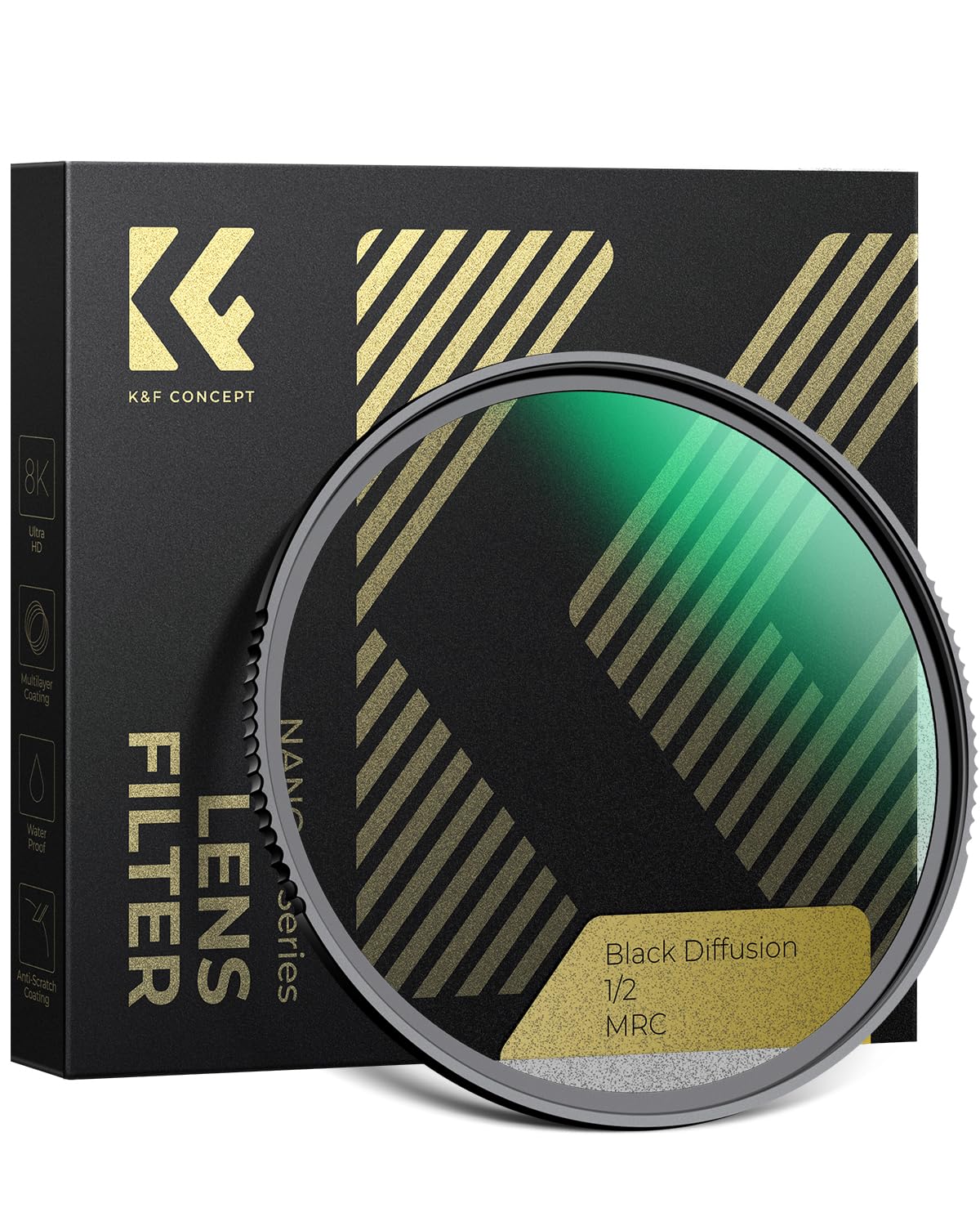 K&F CONCEPT Filtre Black Diffusion 1/2 77mm Black-Mist Haute-définition Résistant à l'eau Anti-Rayures pour Objectif Appareil Photo Numérique