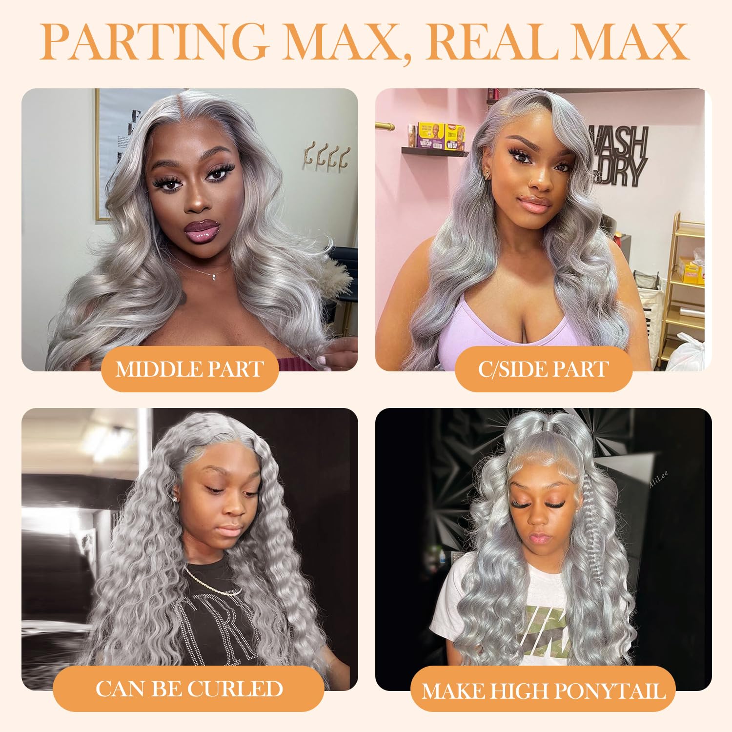 Grey Lace Front Wigs Human Hair 13x6 Body Wave Long Grey Human Hair Wig Glueless HD Lace Frontal Wig Pre Plucked With Baby Hair(36Inch)