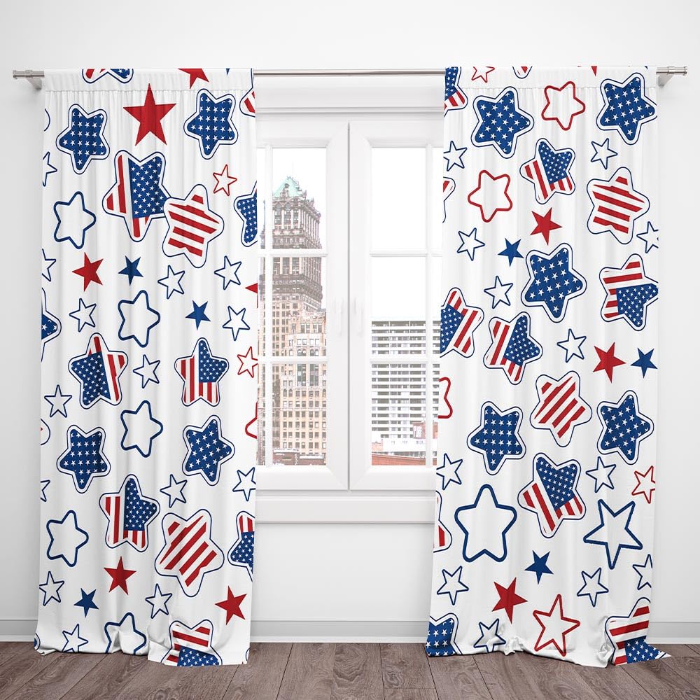 DOTOOMA 82 x 84 Inches Independence Day Window Curtain Flag Stars Stripes White Curtains Patriotic Country Dining Room Bedroom 4th of July Living Room