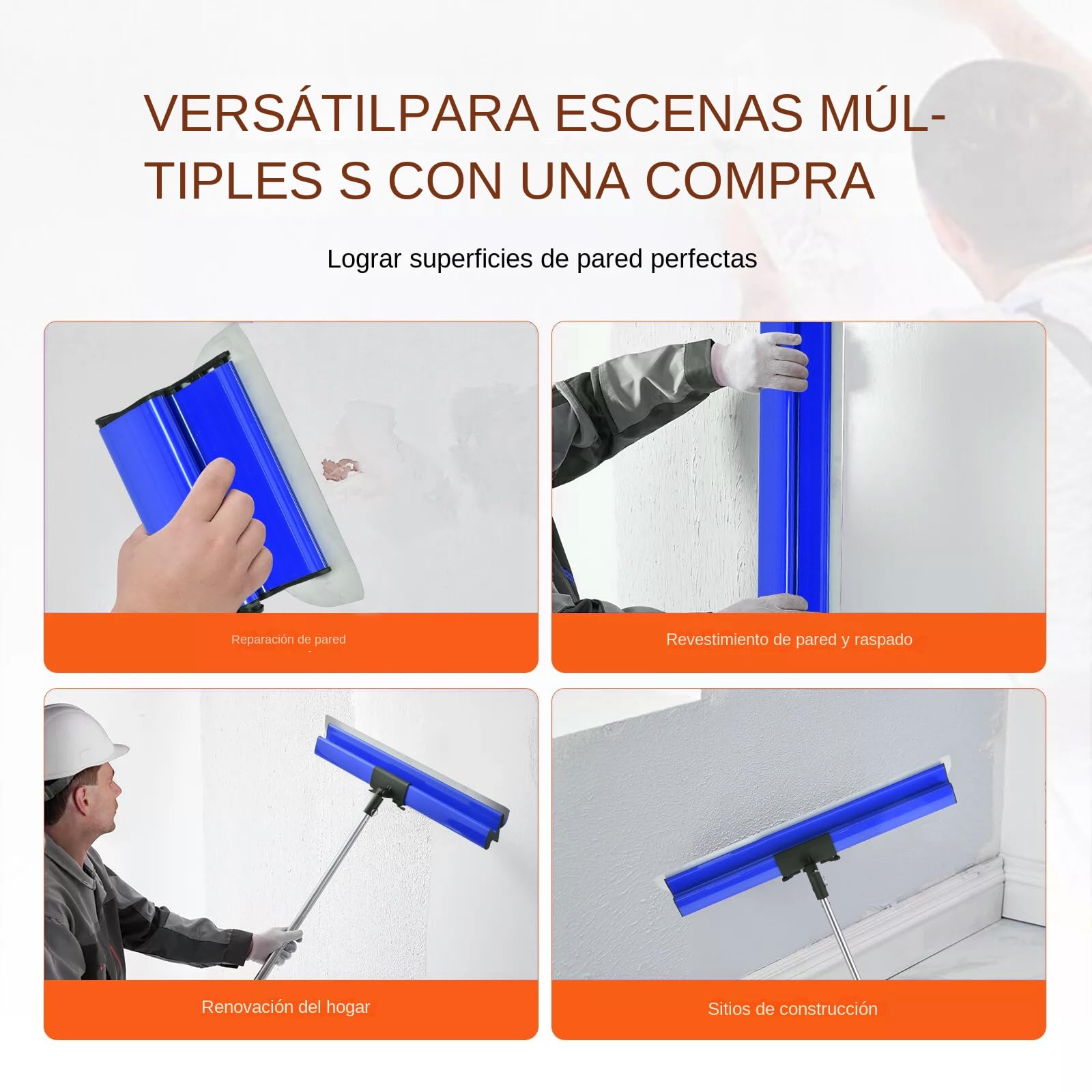 Juego de espátulas de superficie con barra telescópica ajustable de 86cm-207cm Llana para alisar paredes con 20/40/60/80/100cm Espatulas pladur fabricado en acero inoxidable (0,3/0,5 mm de espesor)