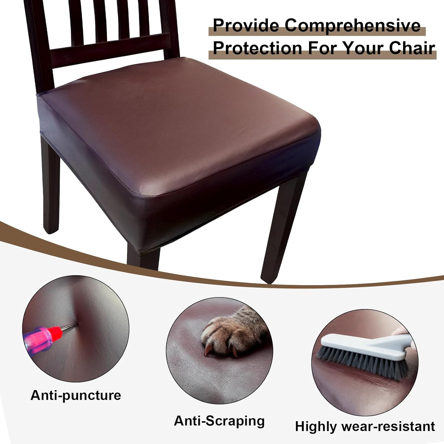 Waterproof Pu Leather Seat Covers for Dining Room Chairs Set of 6,Soft Chairs Seat Slipcovers,Dining Chair Cover Removable Washable Chair Protector Cover Stretch Kitchen Chair Covers
